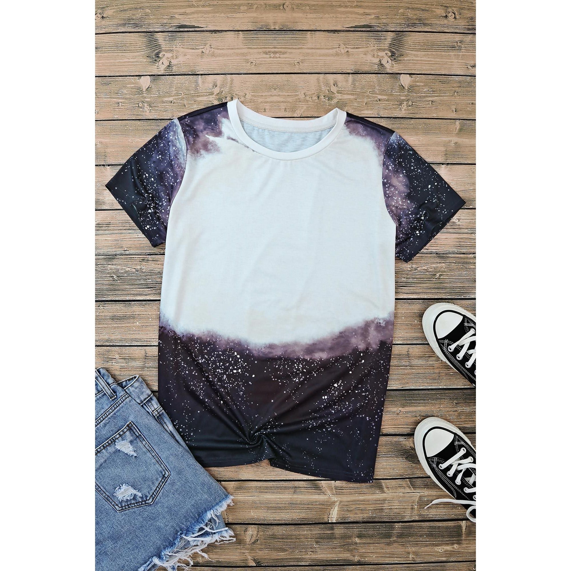 Azura Exchange Bleached Print Short Sleeve Crewneck Top - L