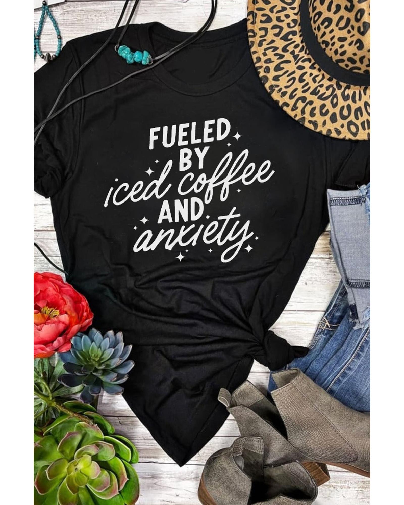 Black FUELED BY iced coffee AND anxiety Graphic Tee - L