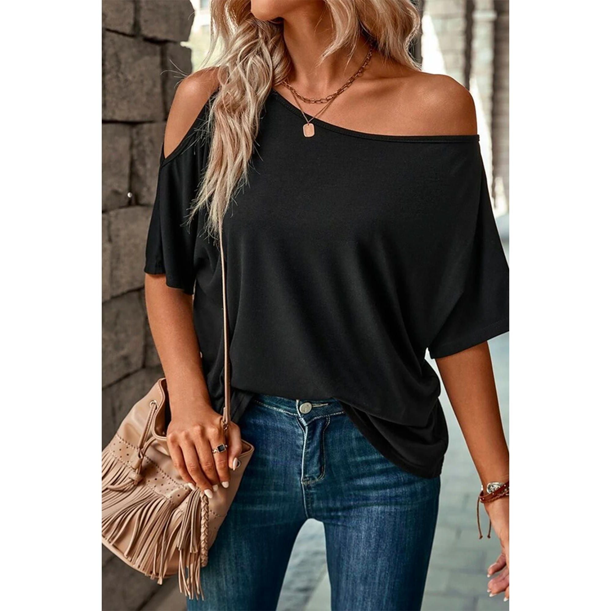 Azura Exchange Asymmetrical Neck Casual T-Shirt - L