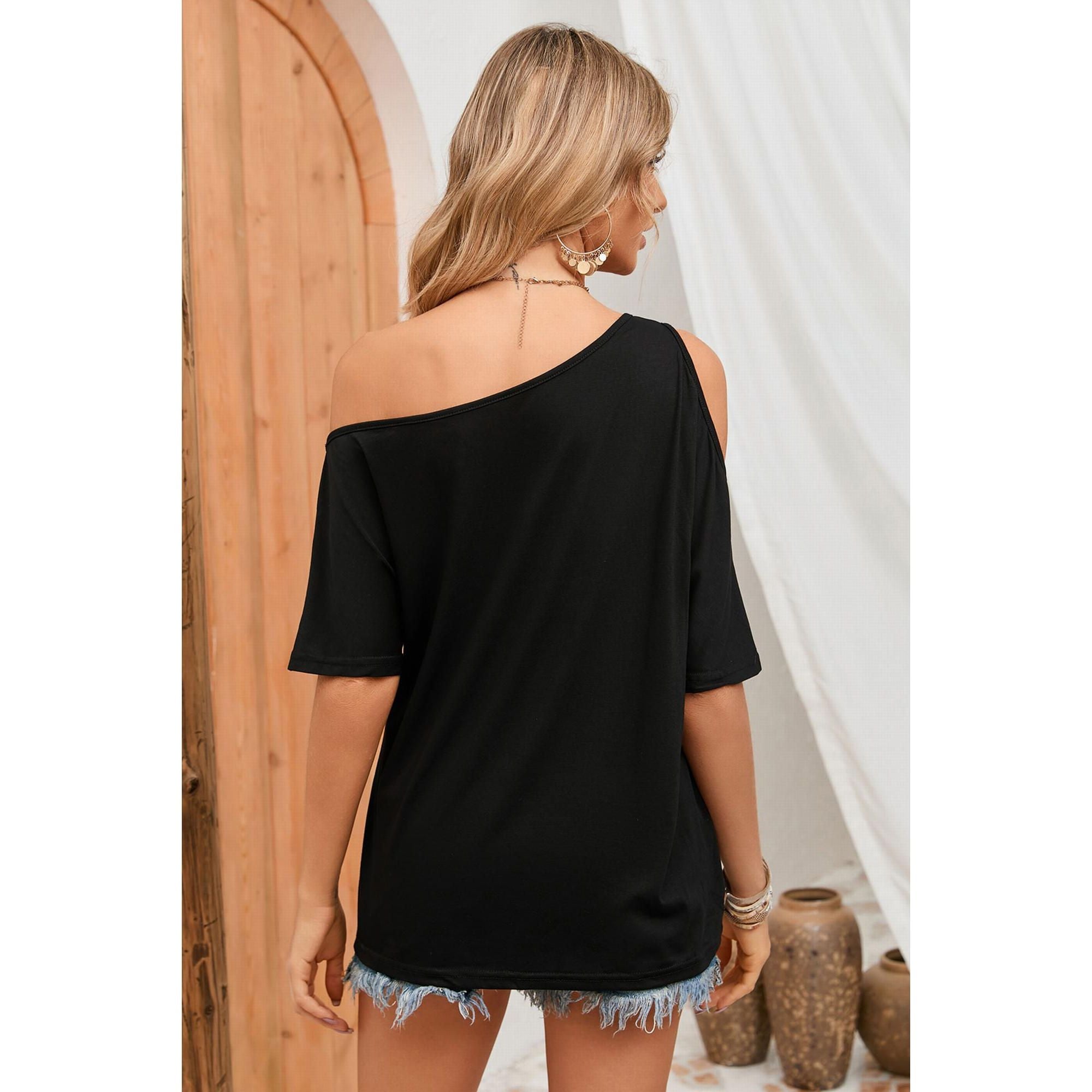 Azura Exchange Asymmetrical Neck Casual T-Shirt - L