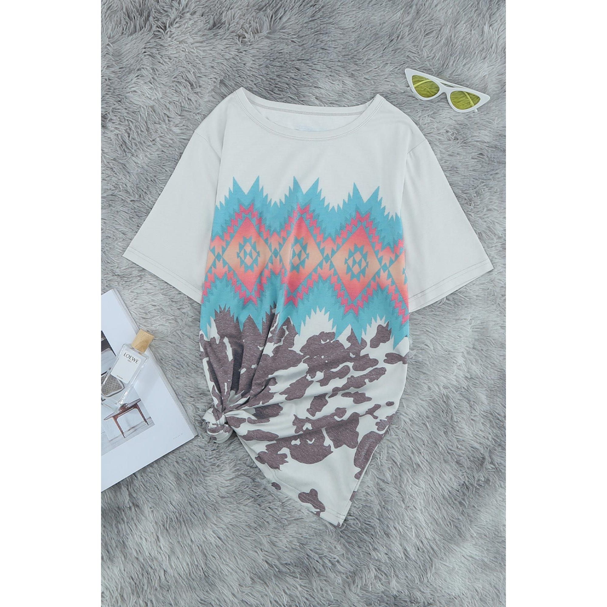 Azura Exchange Aztec Geometric Print T-shirt - L