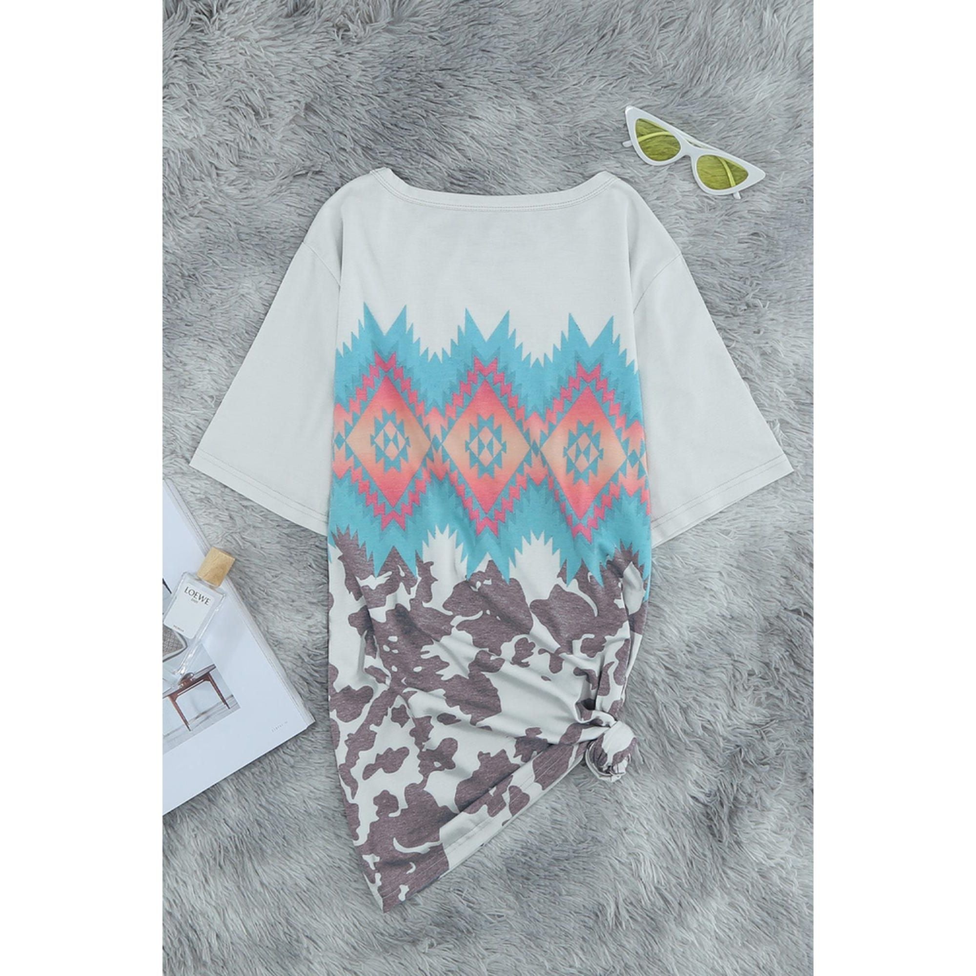 Azura Exchange Aztec Geometric Print T-shirt - L