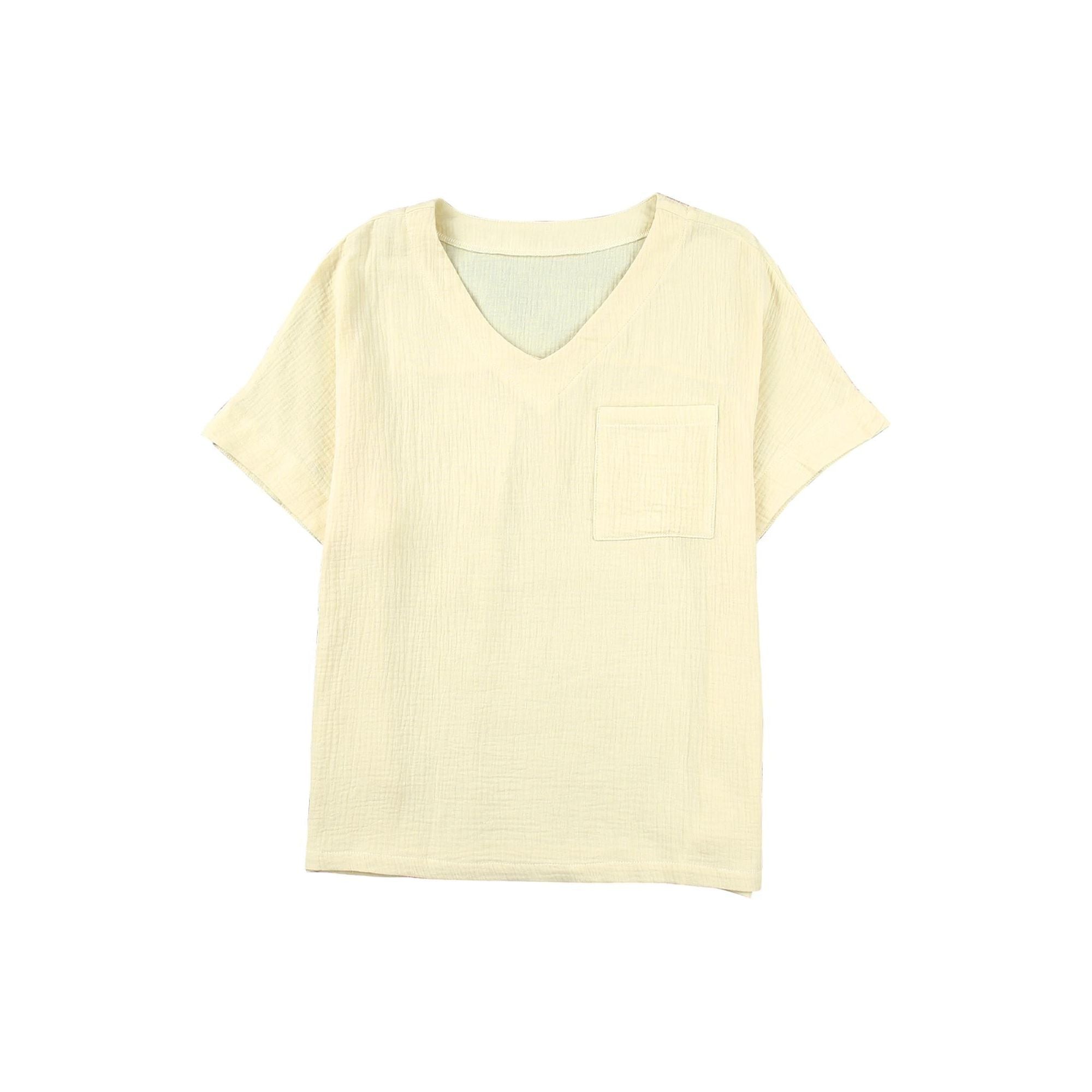 Azura Exchange Beige Textured Pocket Split V Neck Top - 4X