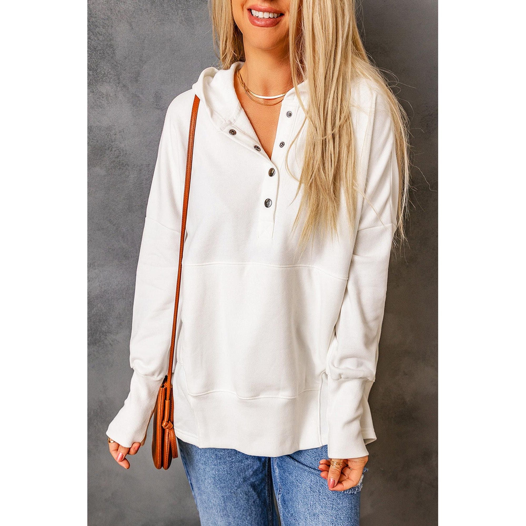 Azura Exchange Batwing Sleeve Henley Hoodie with Pockets - M