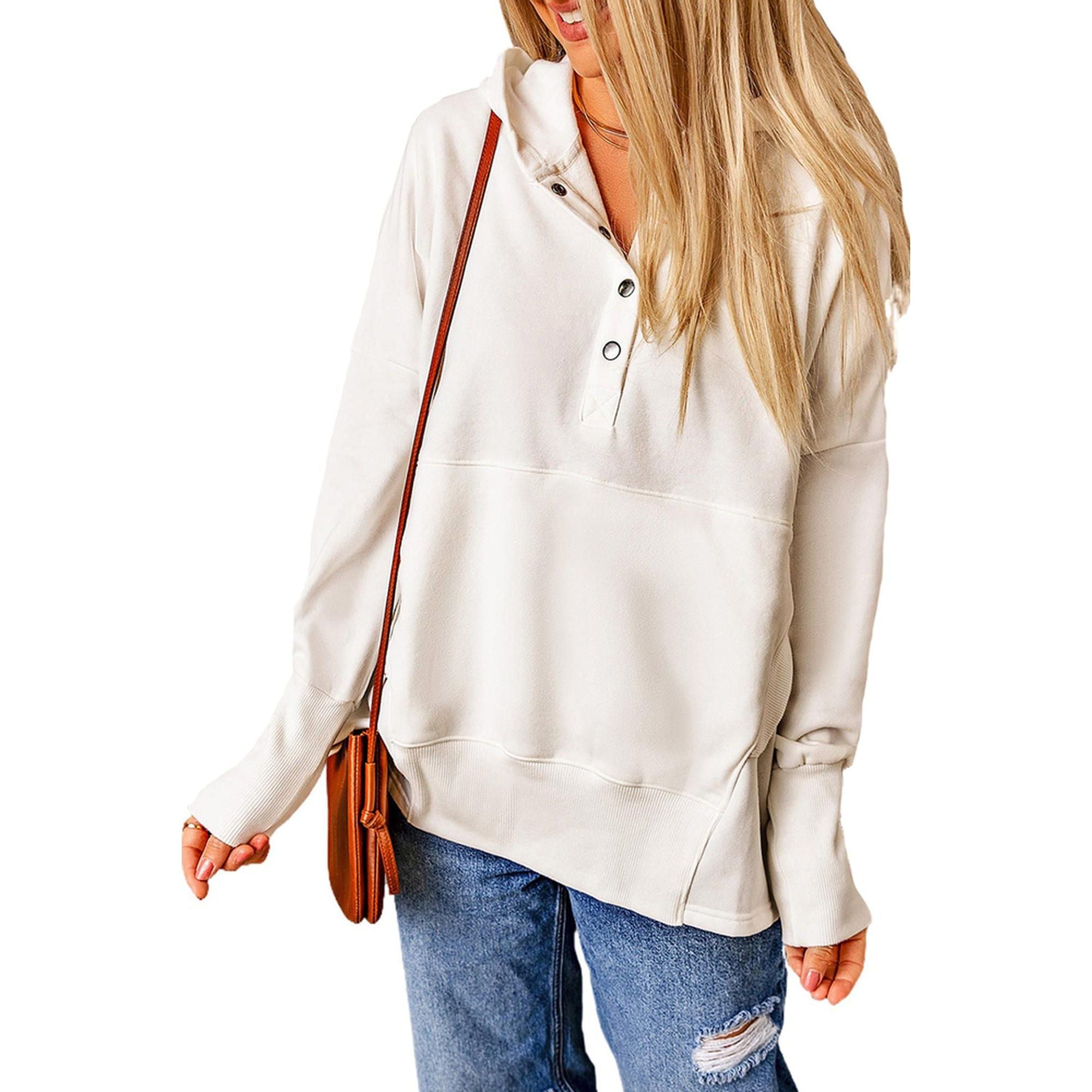 Azura Exchange Batwing Sleeve Henley Hoodie with Pockets - M