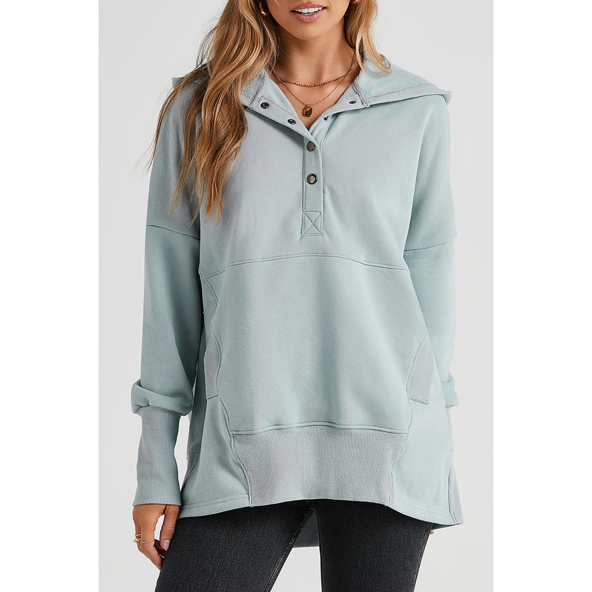 Azura Exchange Batwing Sleeve Pocketed Henley Hoodie - 2XL