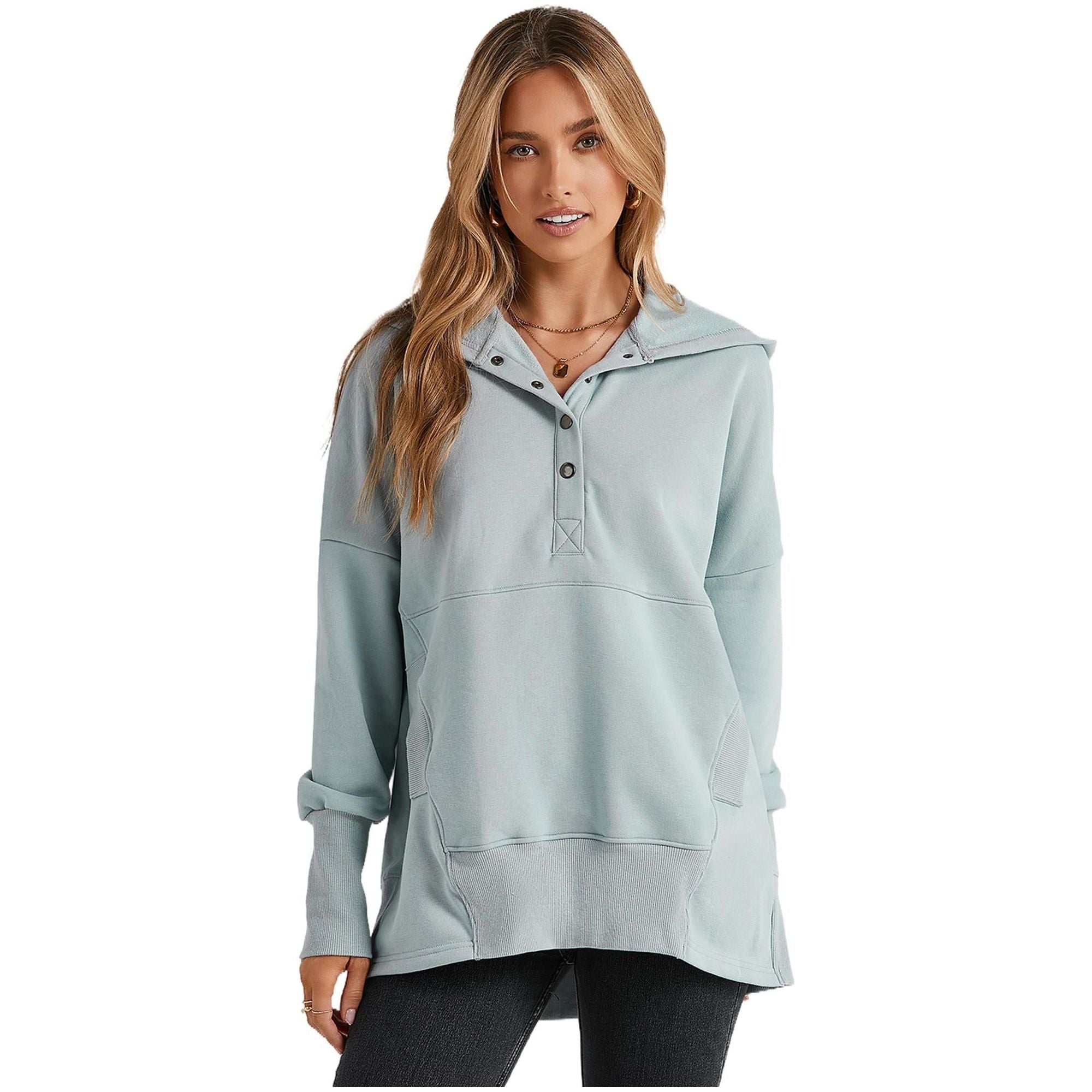 Azura Exchange Batwing Sleeve Pocketed Henley Hoodie - 2XL