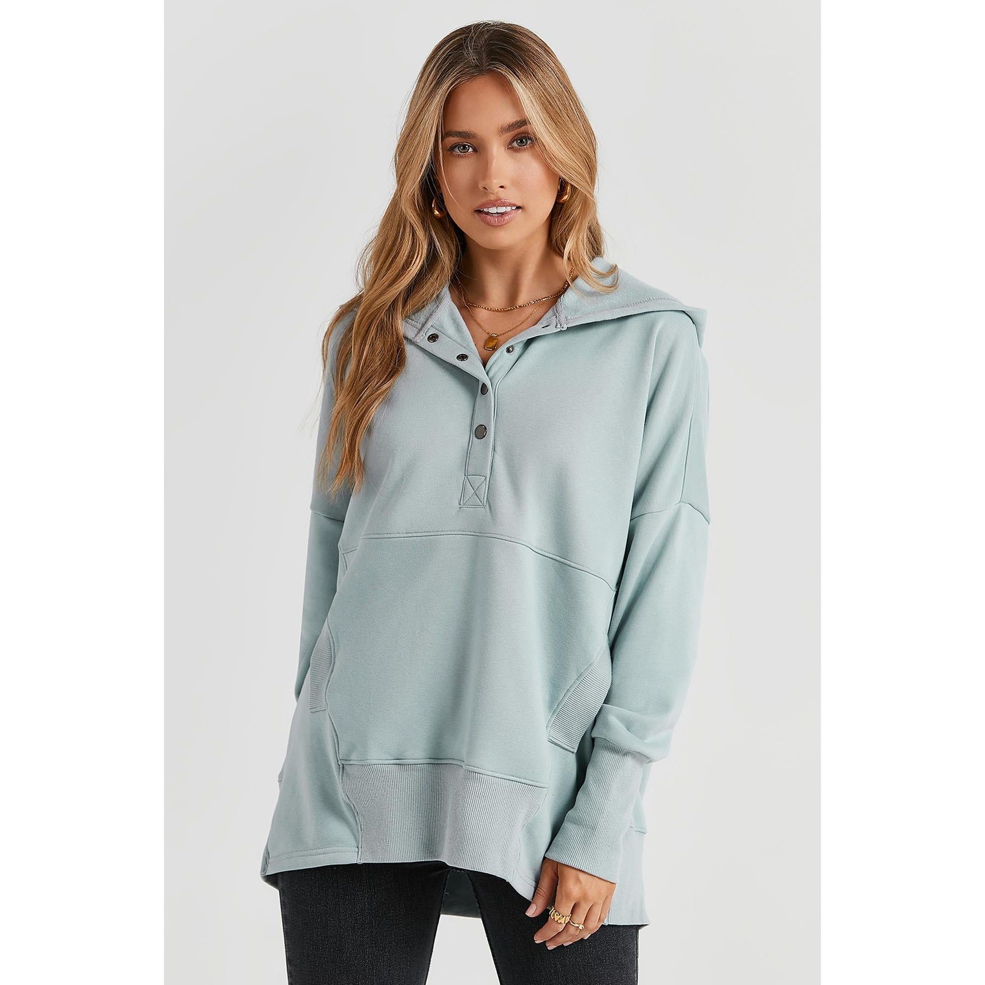 Azura Exchange Batwing Sleeve Pocketed Henley Hoodie - 2XL