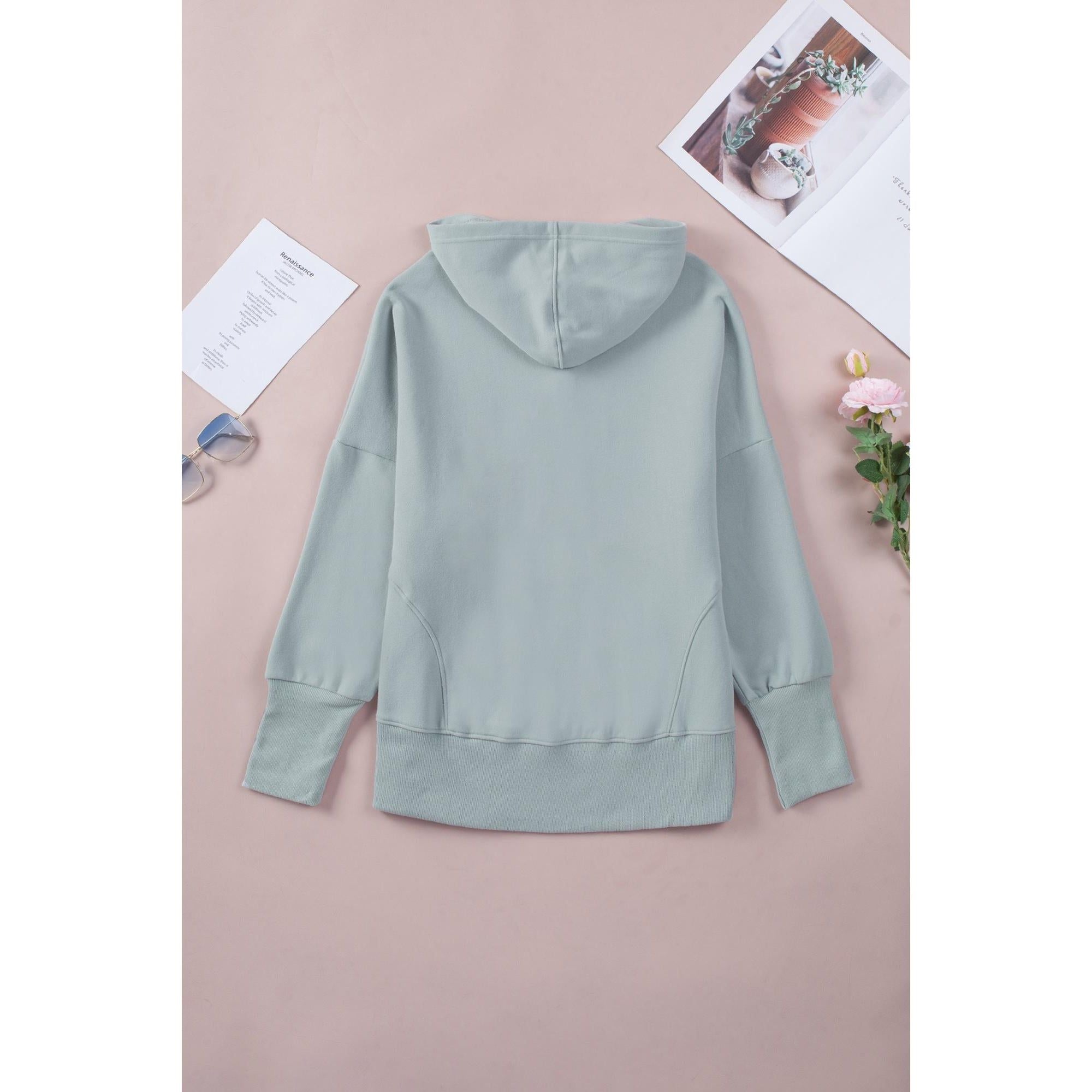 Azura Exchange Batwing Sleeve Pocketed Henley Hoodie - M