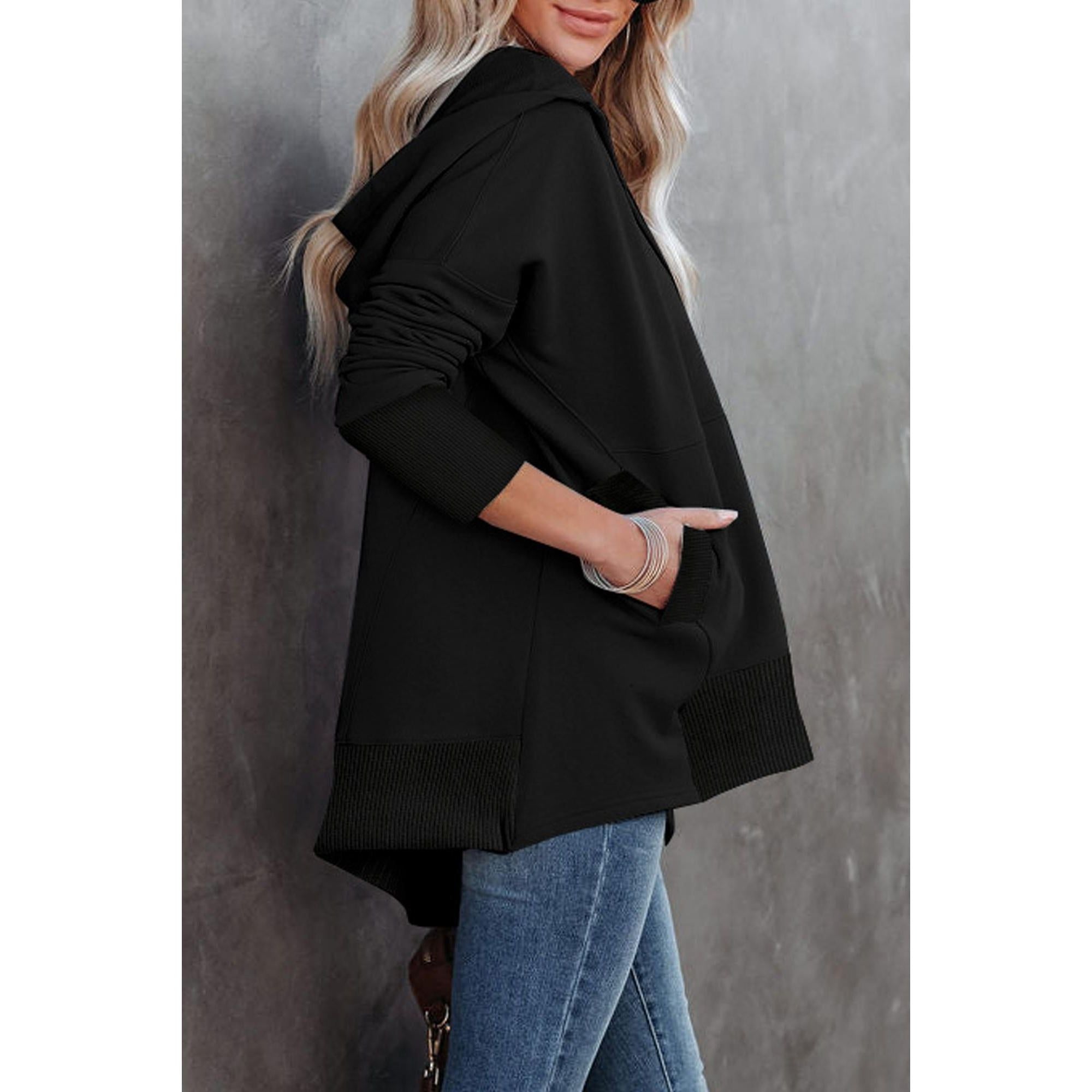 Azura Exchange Batwing Sleeve Hoodie with Pocketed Henley - L