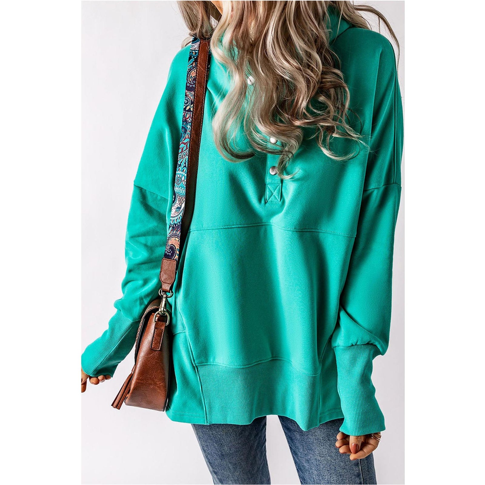 Azura Exchange Batwing Sleeve Pocketed Henley Hoodie - L