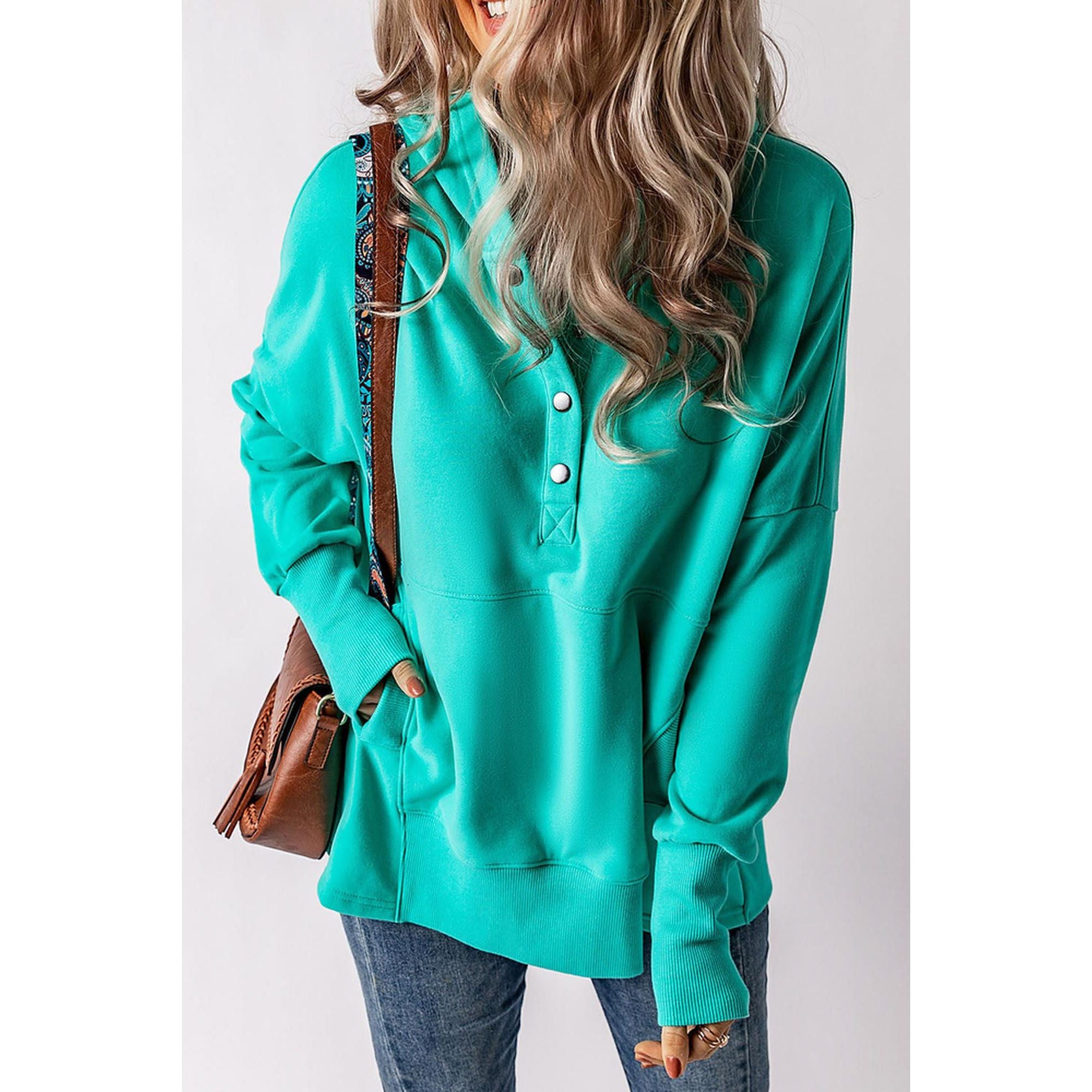 Azura Exchange Batwing Sleeve Pocketed Henley Hoodie - S