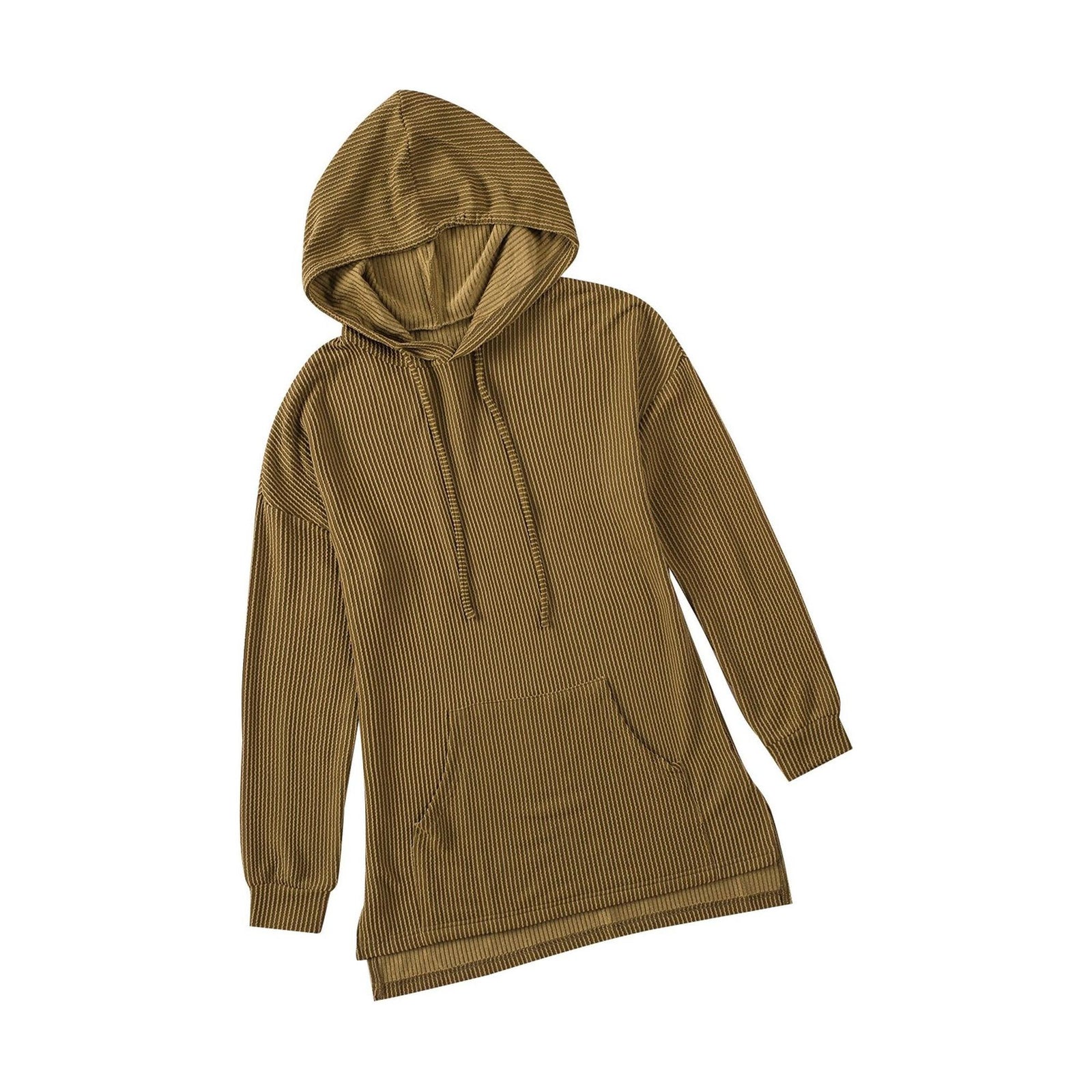 Azura Exchange Ribbed Drawstring Hoodie with Kangaroo Pocket - M