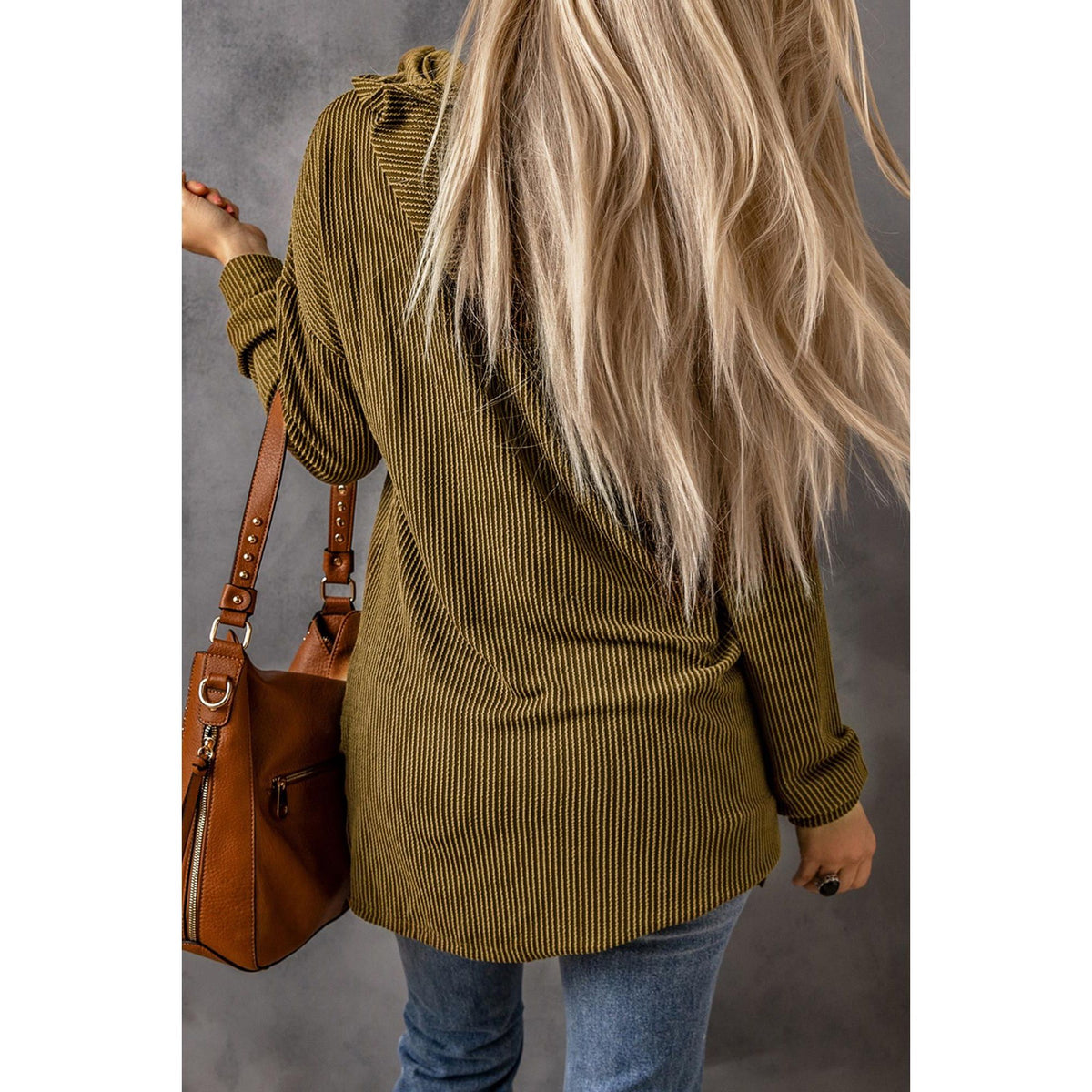 Azura Exchange Ribbed Drawstring Hoodie with Kangaroo Pocket - M