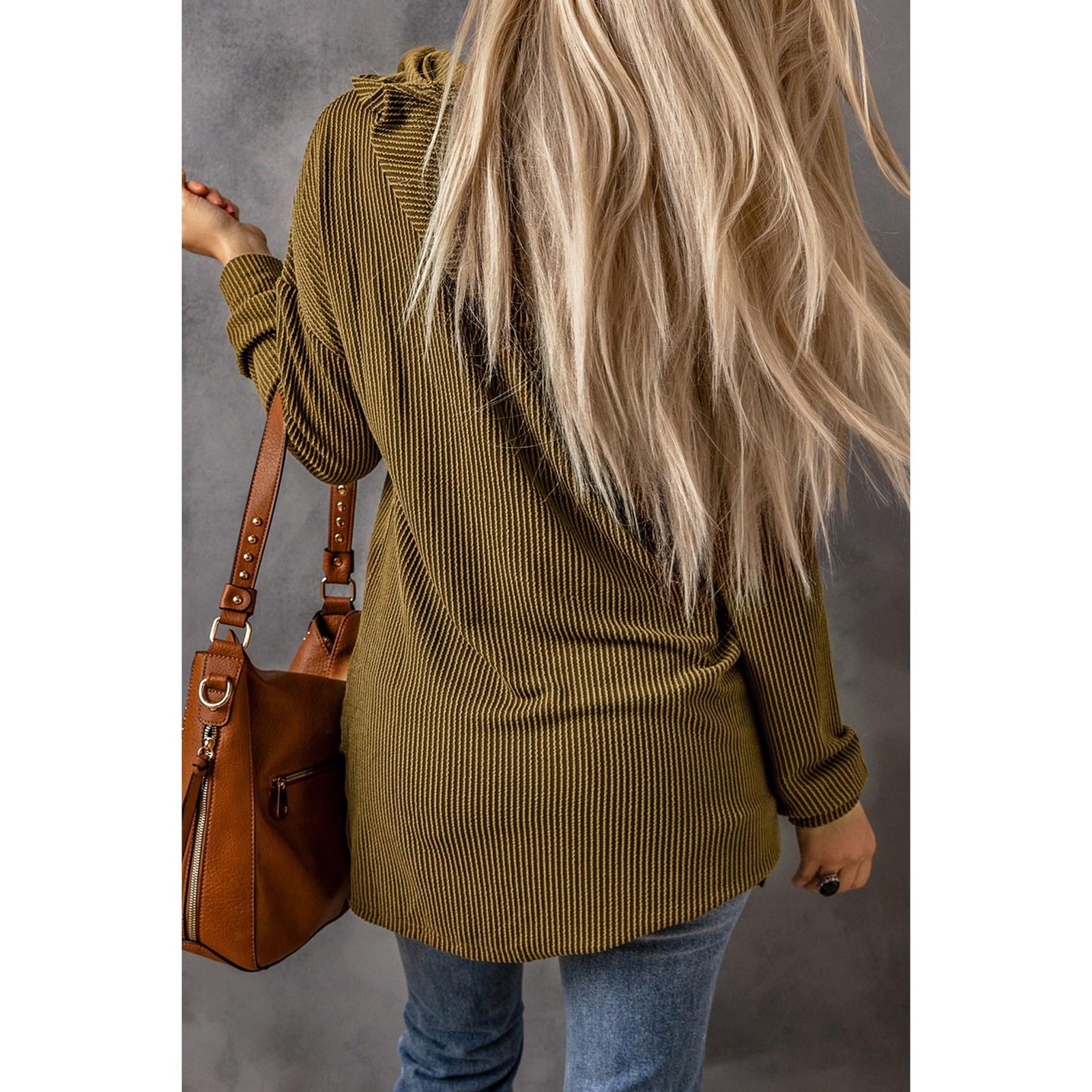 Azura Exchange Ribbed Drawstring Hoodie with Kangaroo Pocket - M