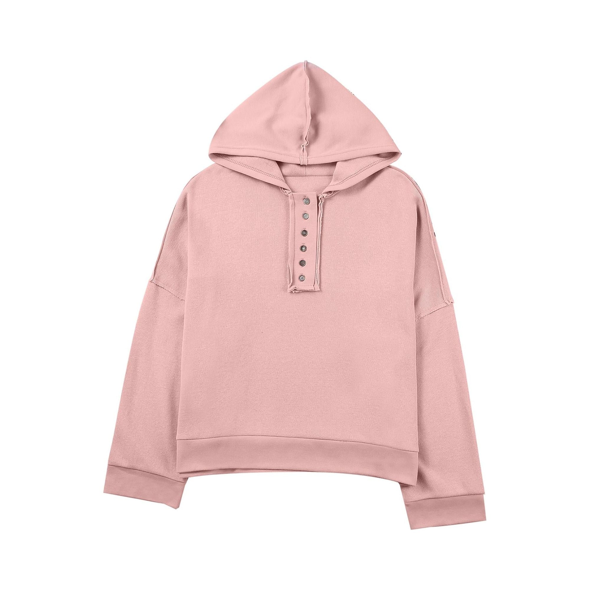 Azura Exchange Button Solid Patchwork Trim Hoodie - M