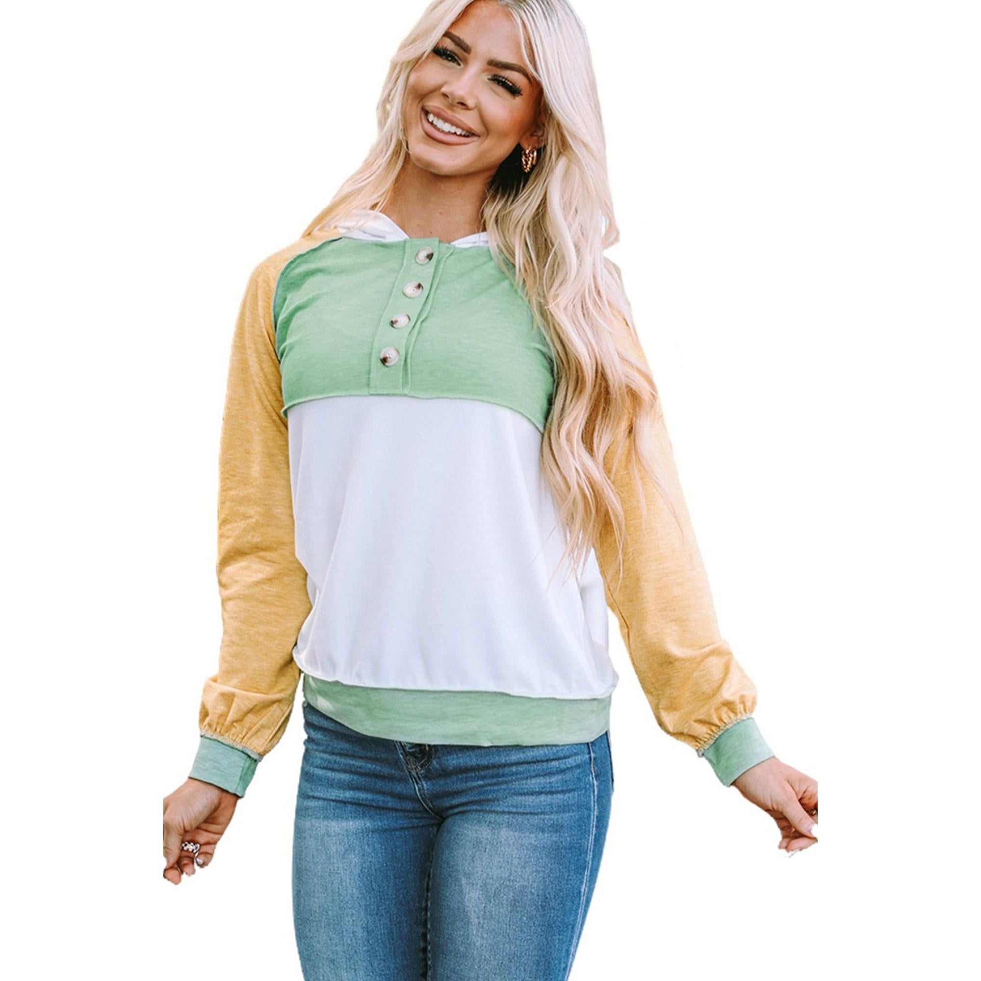 Azura Exchange Button Accent Colorblock Hoodie - M