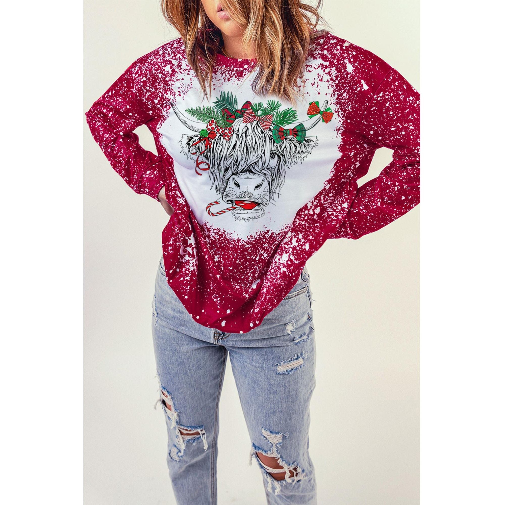 Azura Exchange Bleach Print Long Sleeve Sweatshirt - L