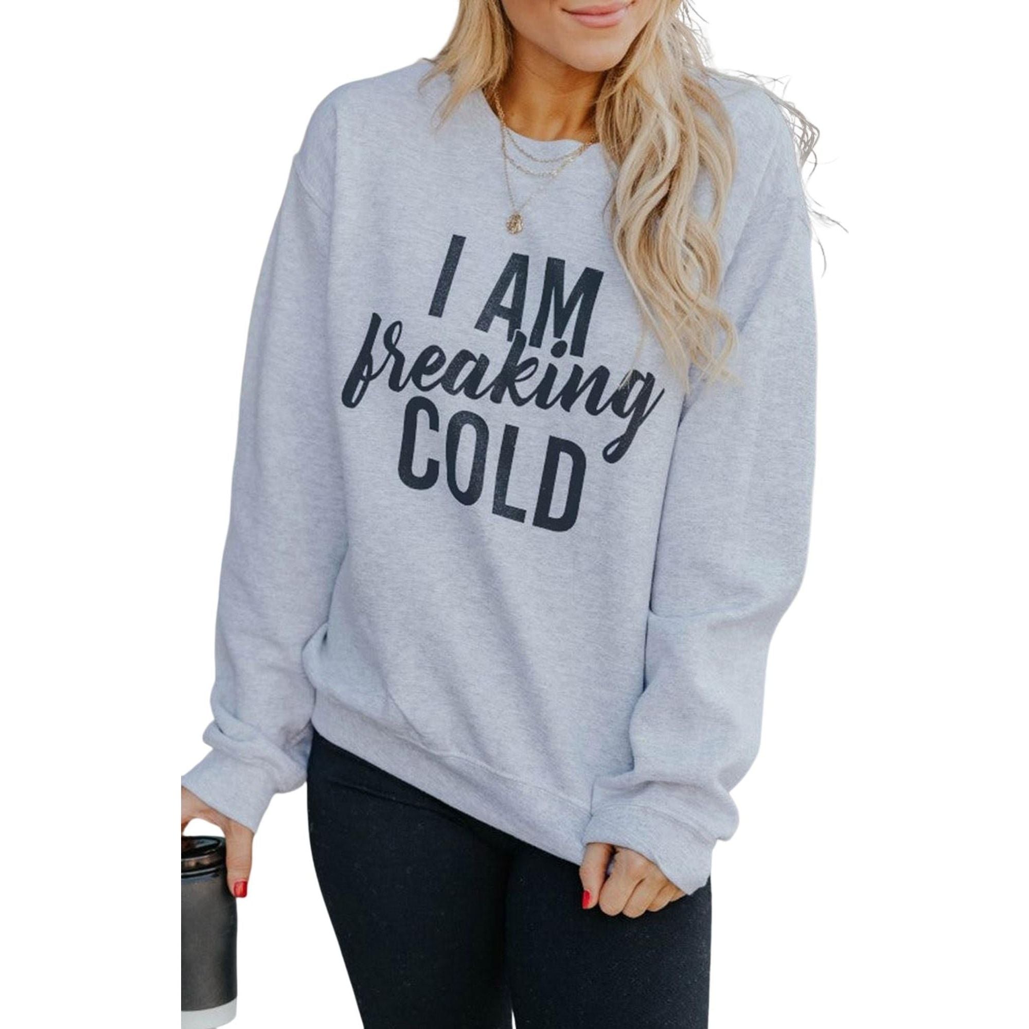 Azura Exchange Breaking COLD Letter Print Sweatshirt - 2XL