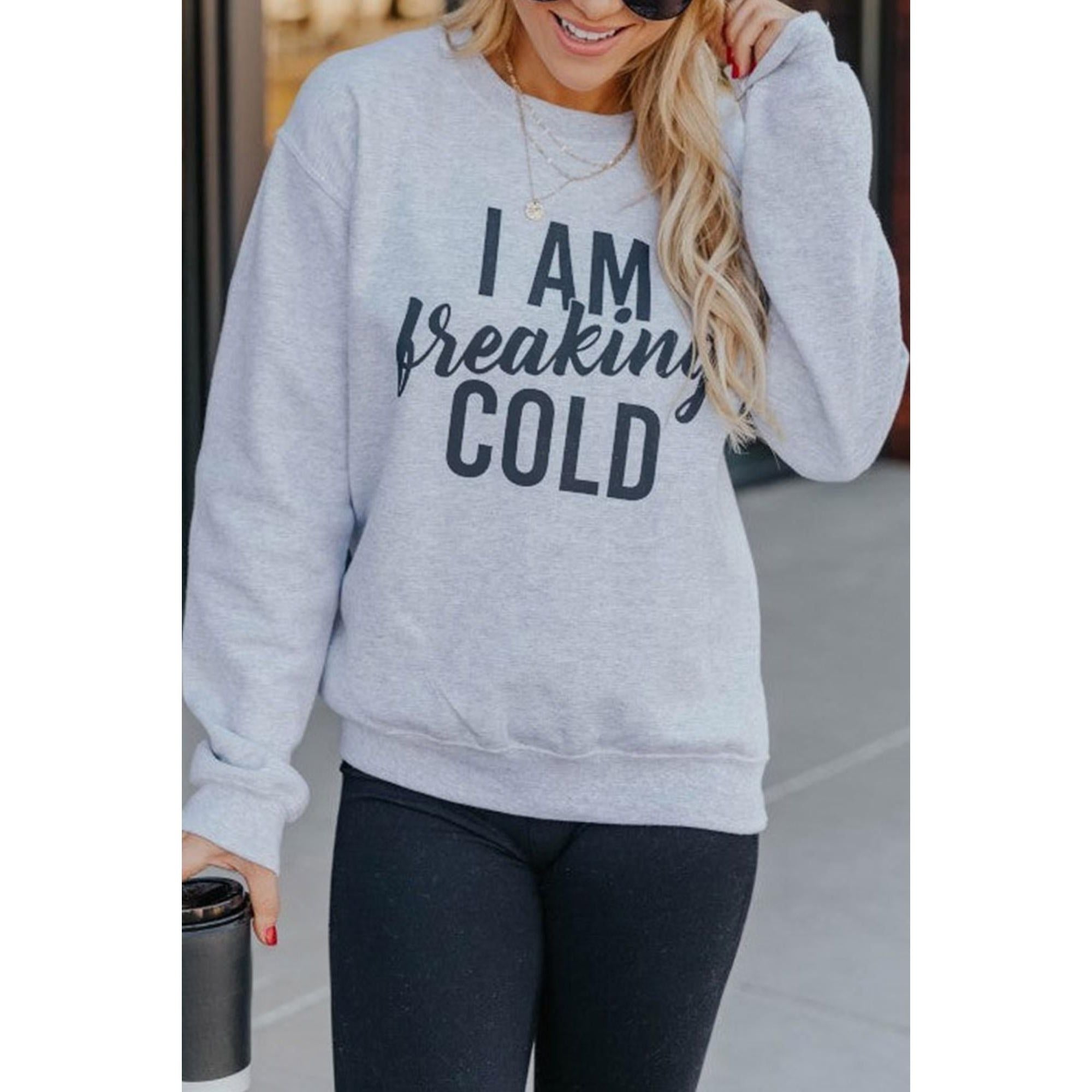 Azura Exchange Breaking COLD Letter Print Sweatshirt - 2XL