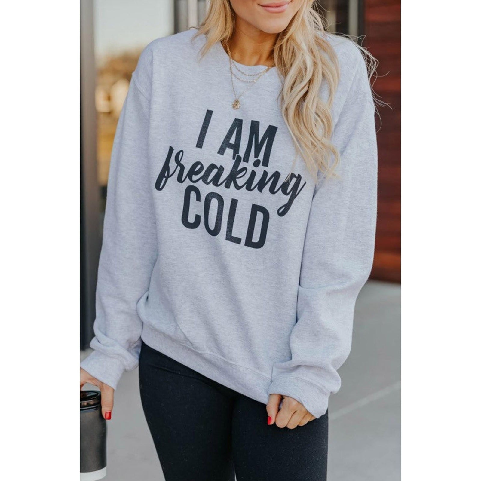 Azura Exchange Breaking COLD Letter Print Sweatshirt - L