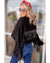 Black GAME DAY Rugby Sequined Tasseled Cropped Sweatshirt - L
