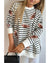 Black Stripe Sequin Rugby Football Side Slits Oversized Sweatshirt - L
