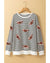 Black Stripe Sequin Rugby Football Side Slits Oversized Sweatshirt - XL