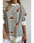 Black Stripe Sequin Rugby Football Side Slits Oversized Sweatshirt - XL