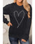 Black Rhinestone Heart Pattern Valentines Fashion Sweatshirt - L