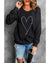 Black Rhinestone Heart Pattern Valentines Fashion Sweatshirt - S