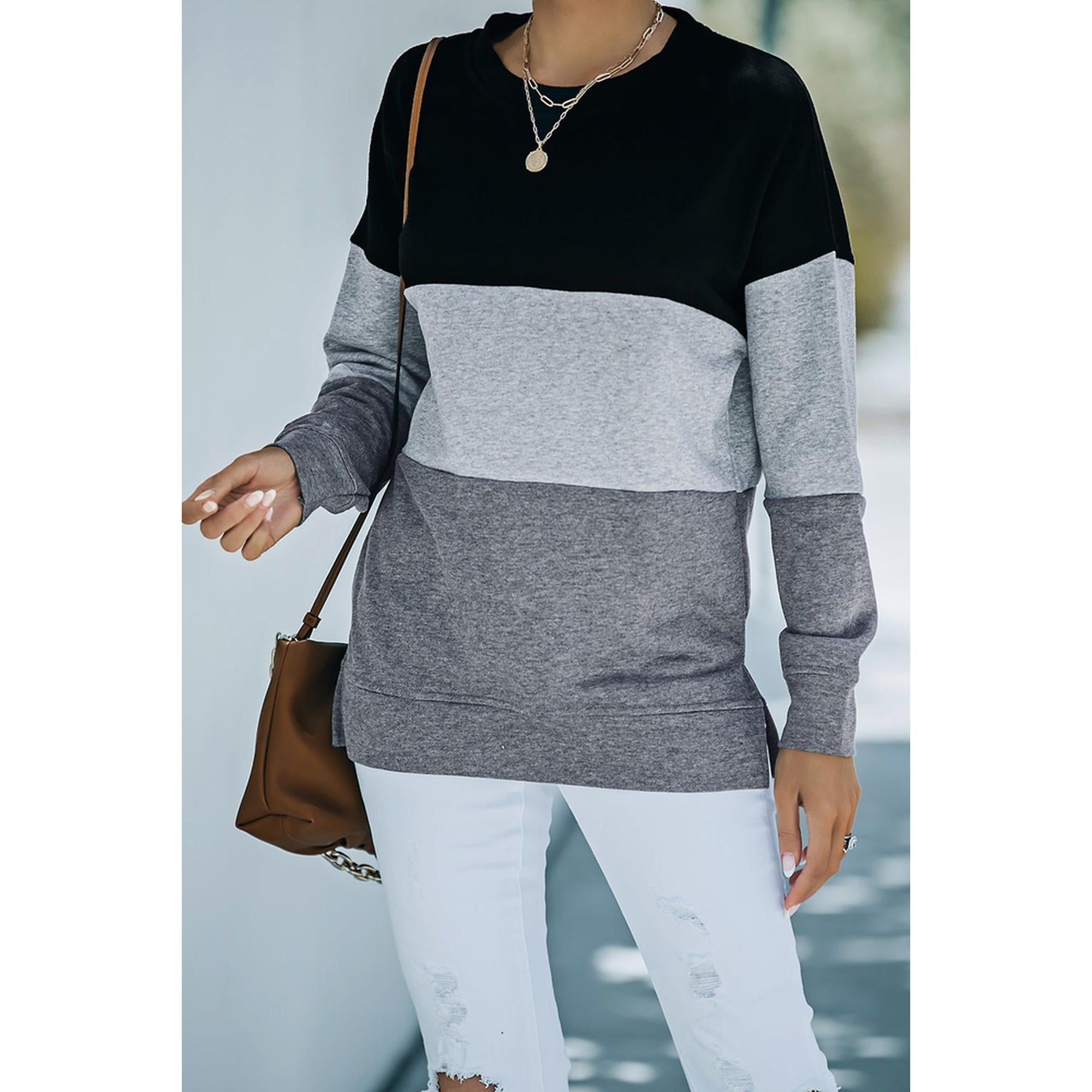 Azura Exchange Black Contrast Stitching Sweatshirt with Slits - M