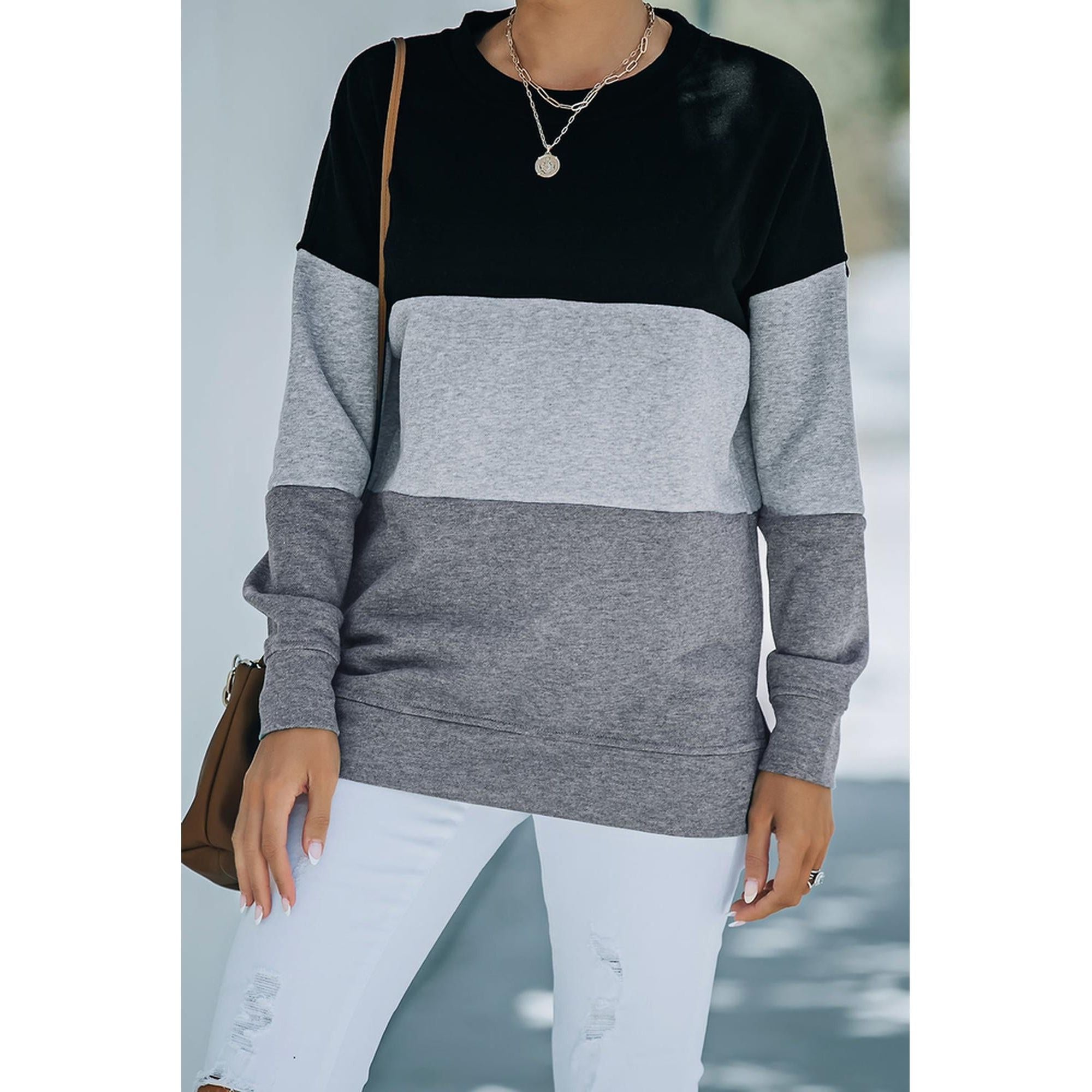 Azura Exchange Black Contrast Stitching Sweatshirt with Slits - M