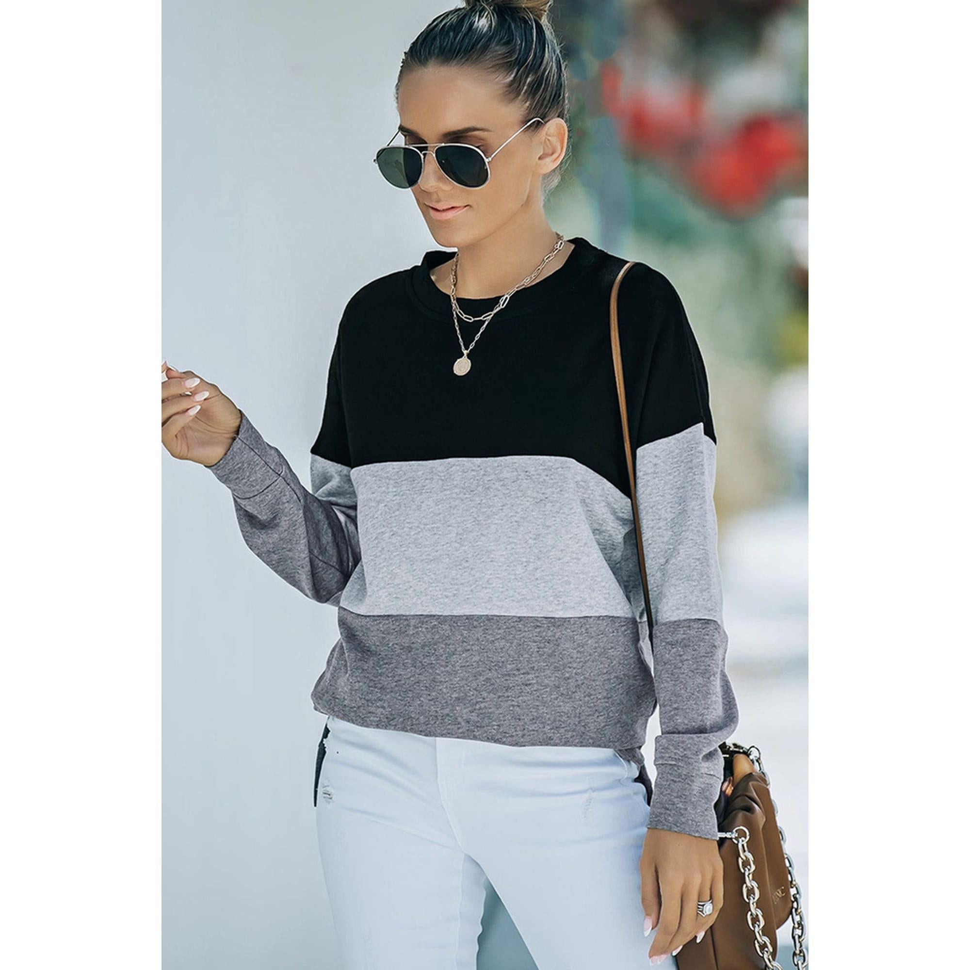 Azura Exchange Black Contrast Stitching Sweatshirt with Slits - M