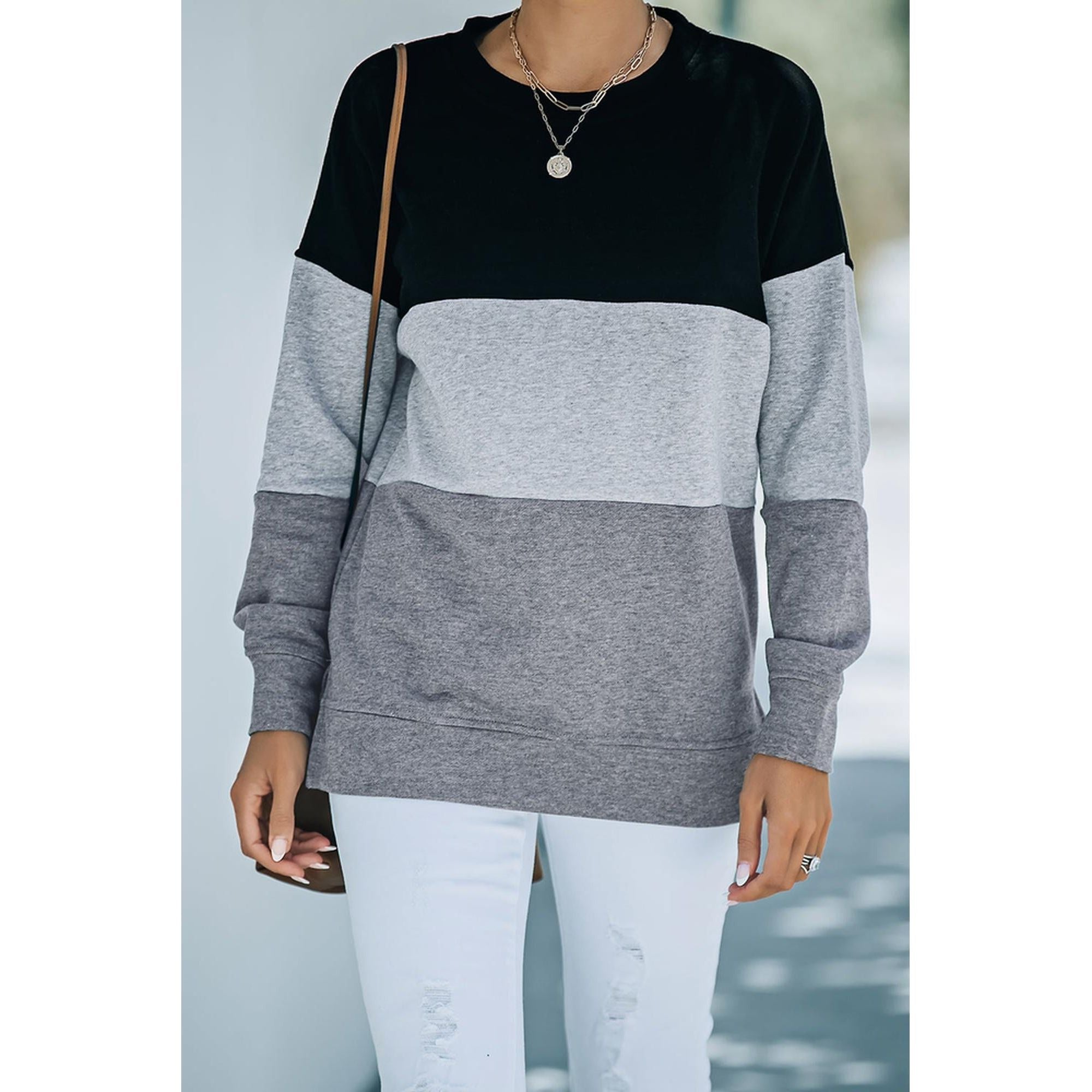 Azura Exchange Black Contrast Stitching Sweatshirt with Slits - S