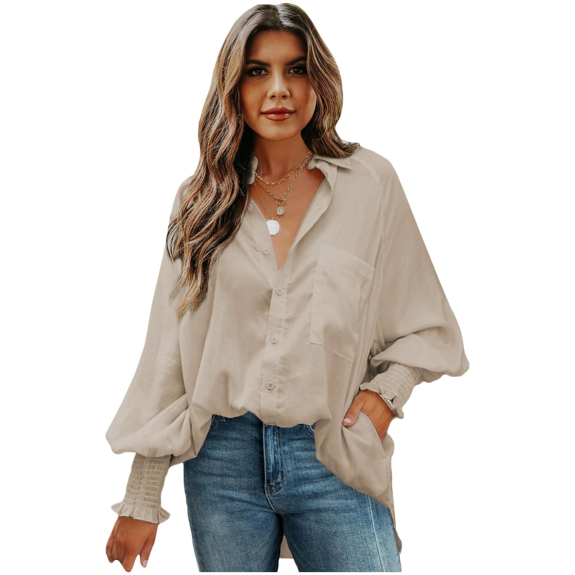 Azura Exchange Billowy Sleeves Pocketed Shirt - L