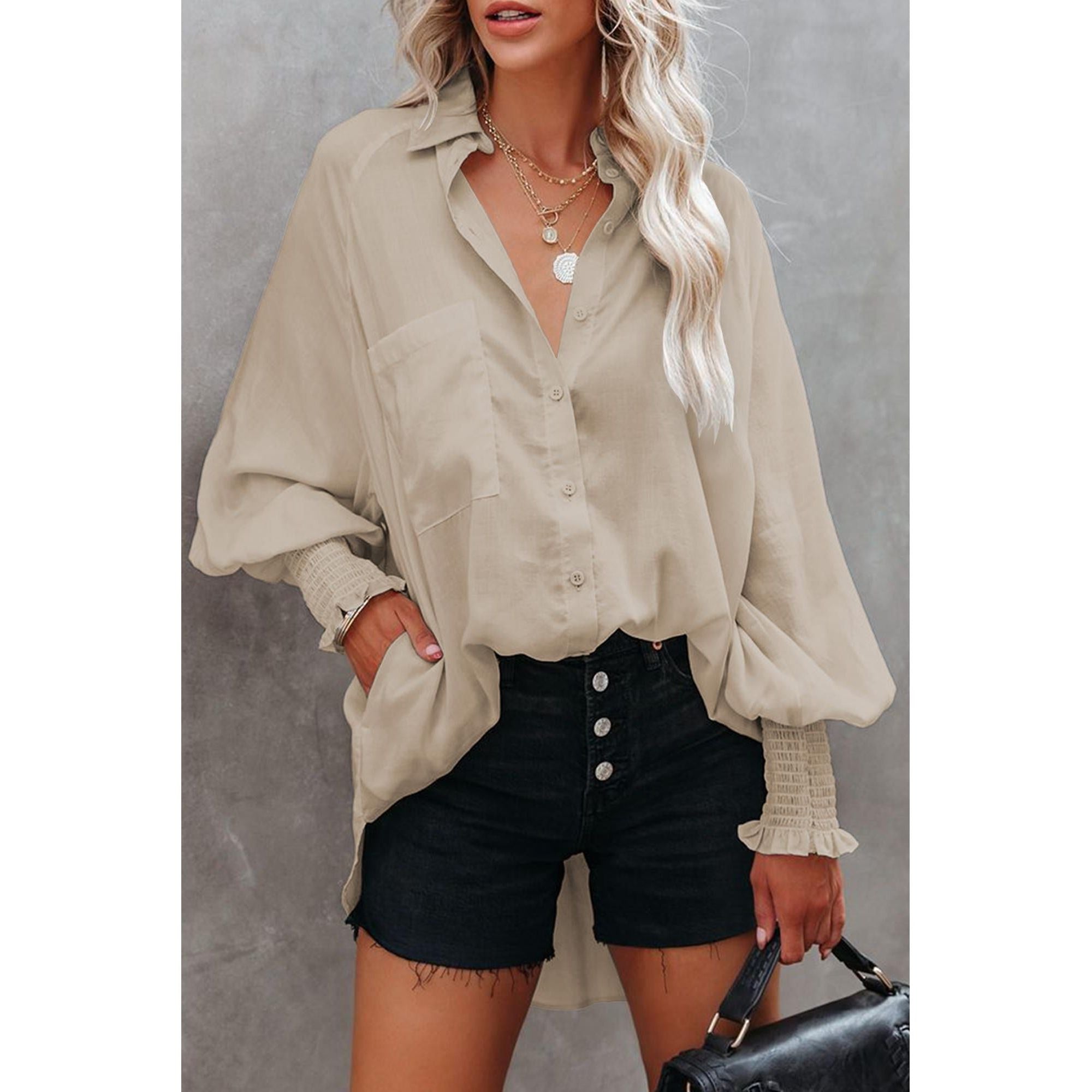 Azura Exchange Billowy Sleeves Pocketed Shirt - M