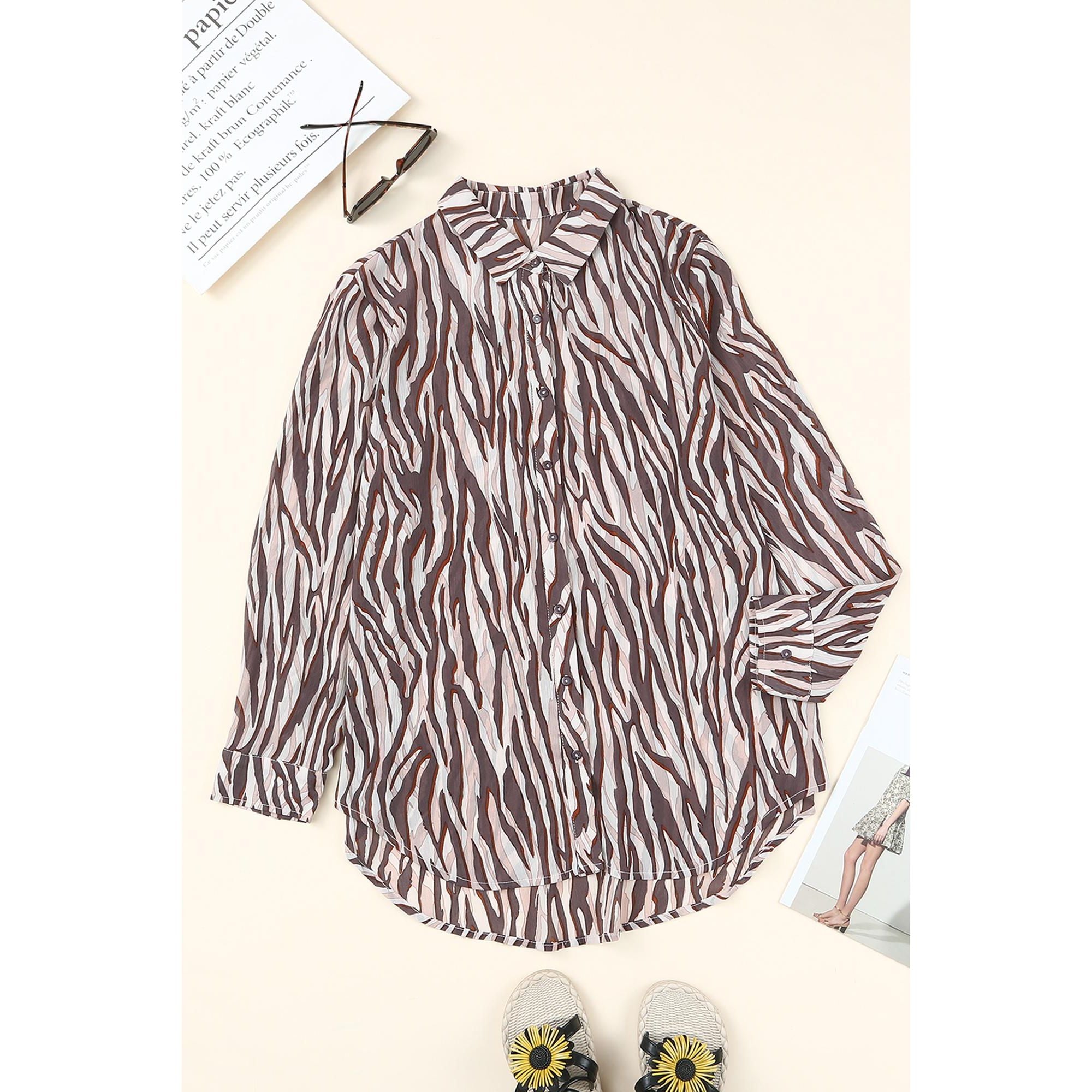 Azura Exchange Animal Print Buttons Shirt - L