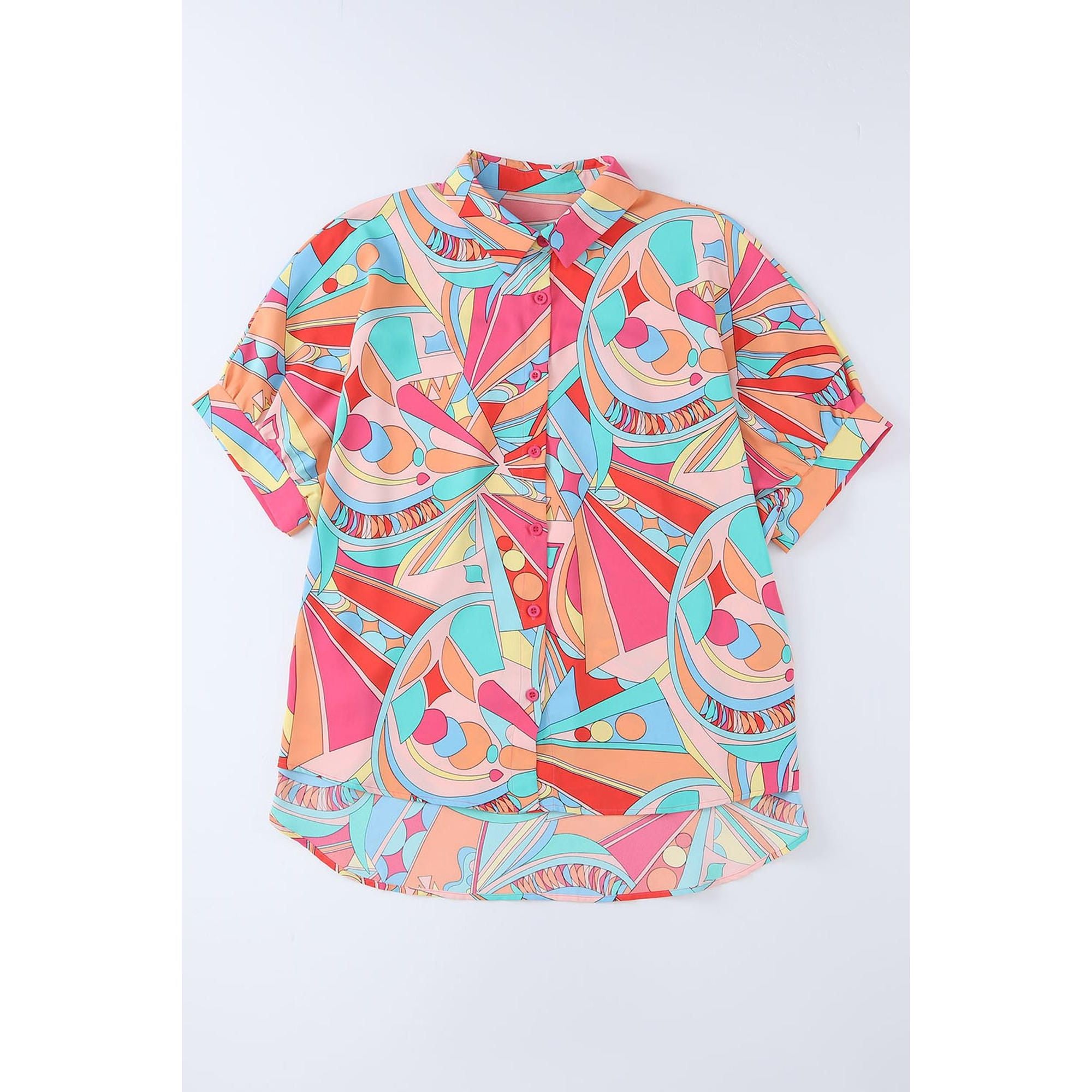 Azura Exchange Abstract Geometry Print Half Puff Sleeve Shirt - L