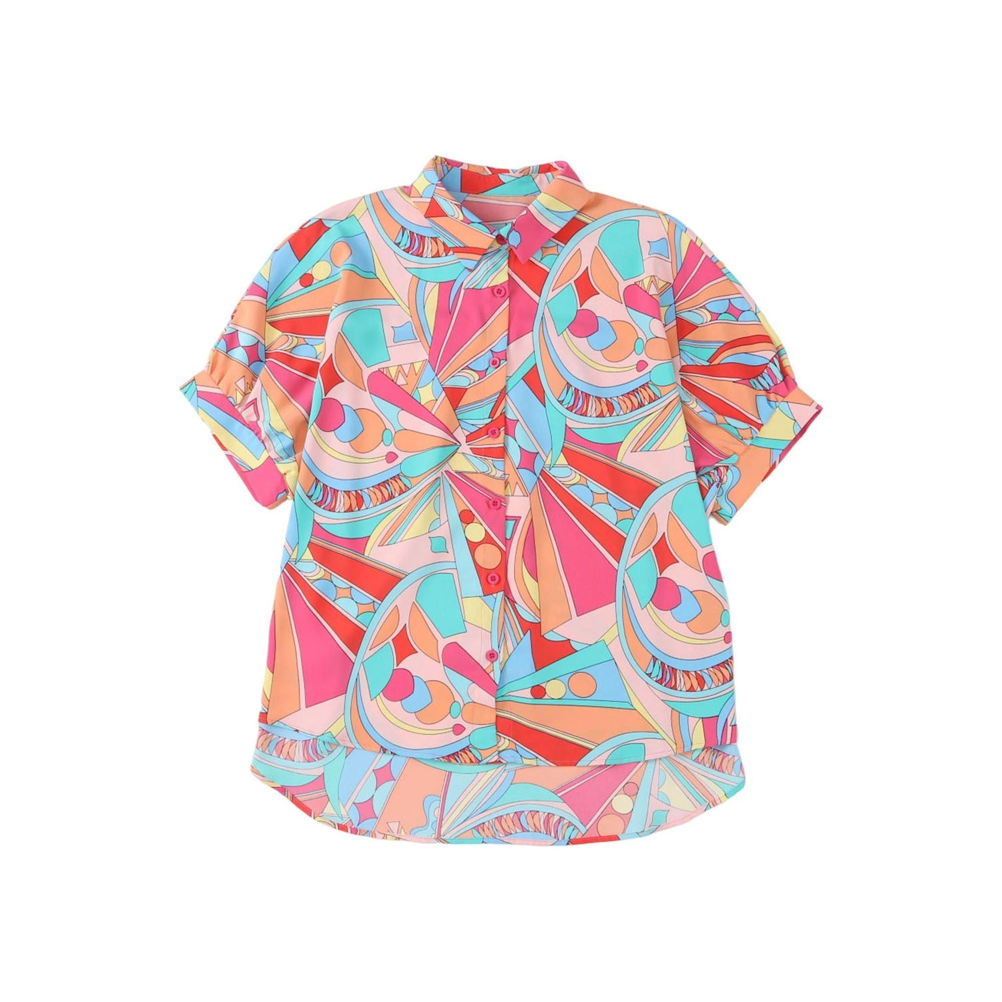 Azura Exchange Abstract Geometry Print Half Puff Sleeve Shirt - L