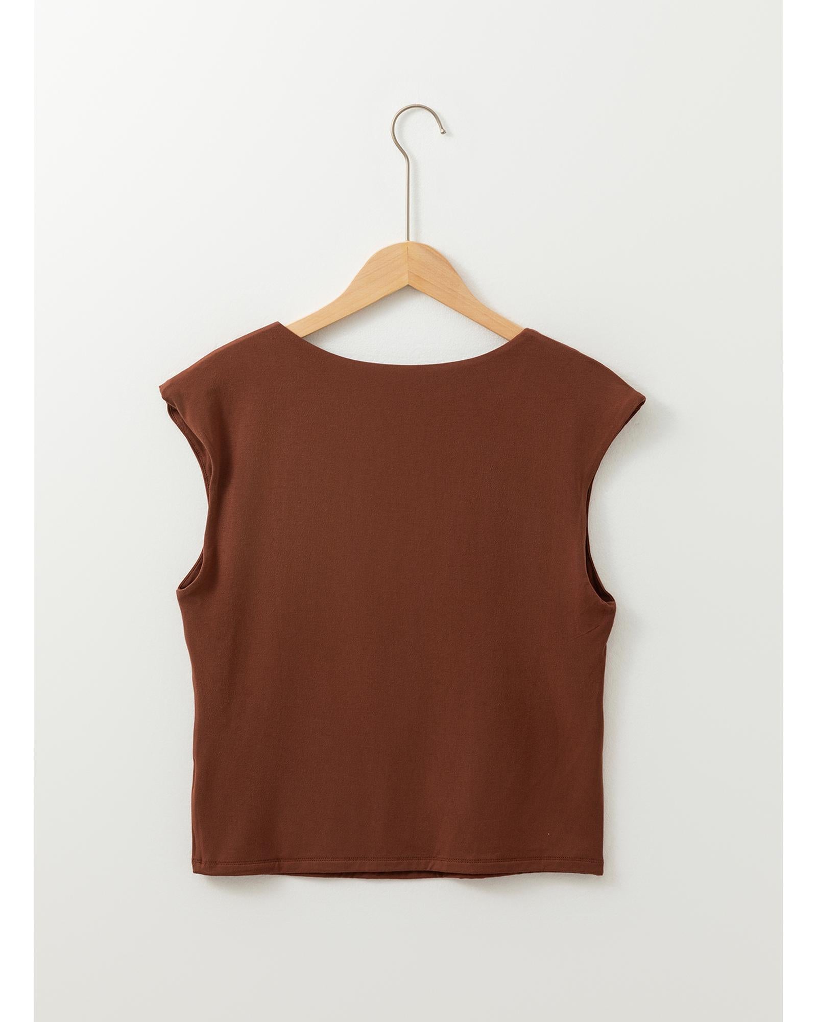 Coffee Solid Color U Neck Slim Fit Tank Top - XL