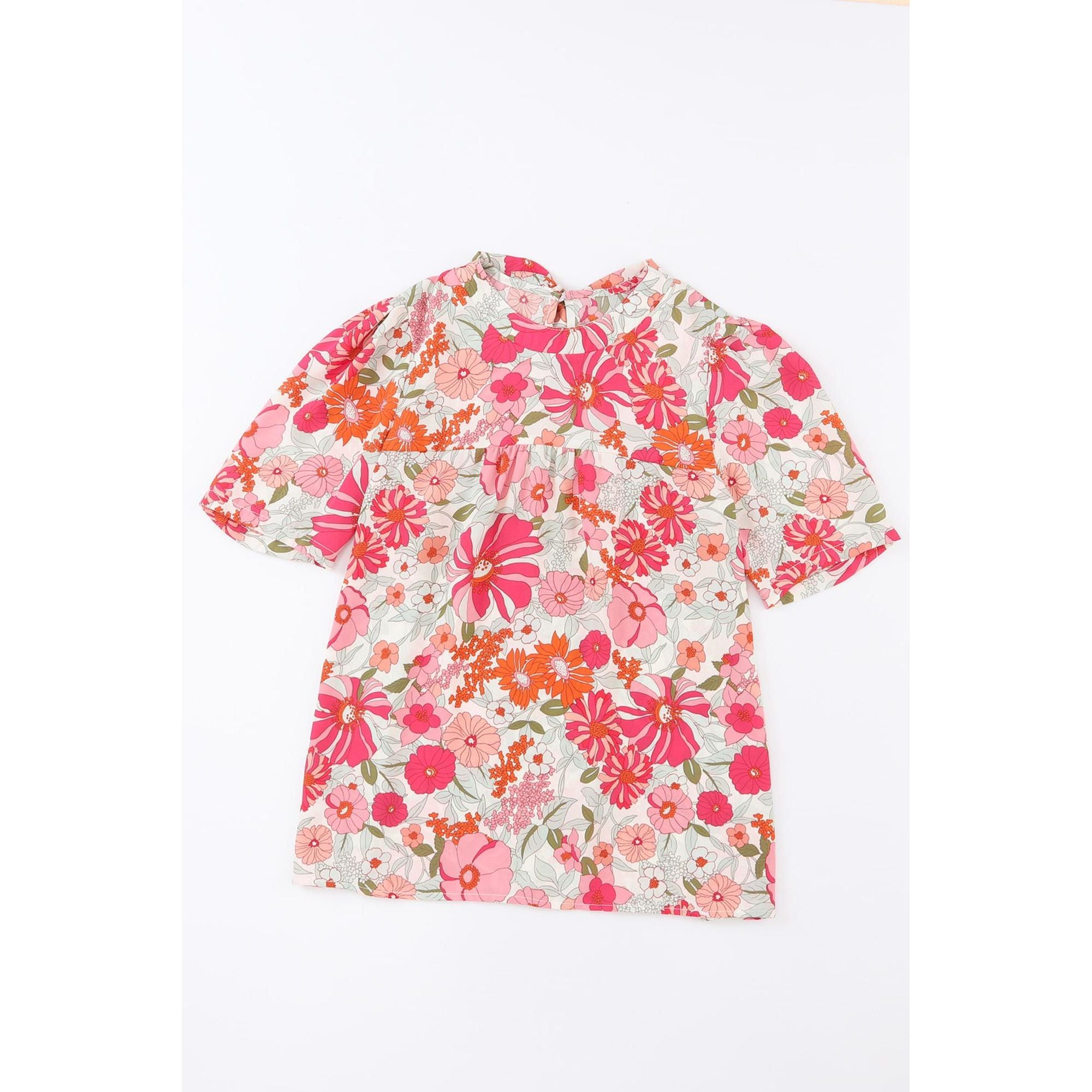 Azura Exchange Boho Flower Print Puff Sleeve Top - M