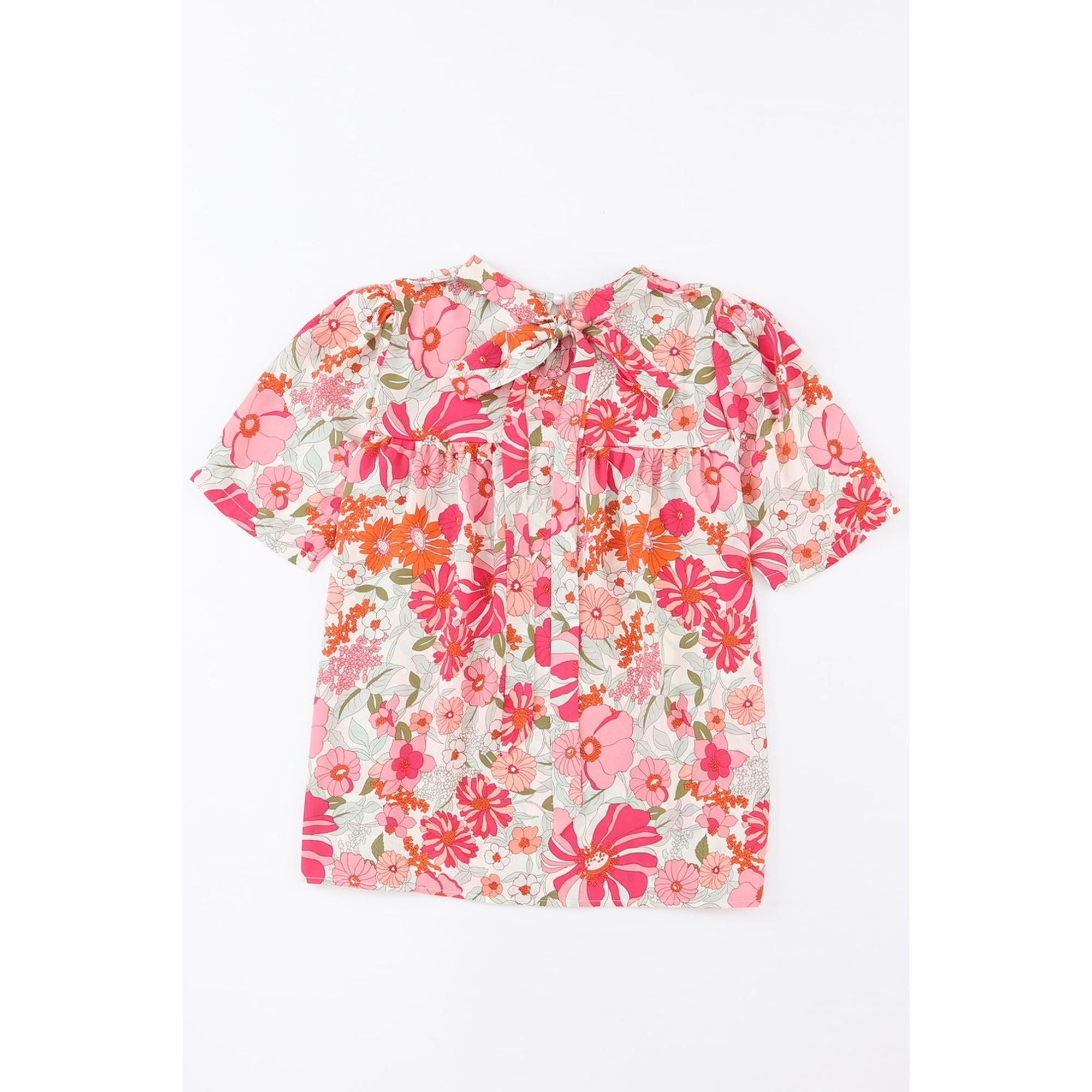 Azura Exchange Boho Flower Print Puff Sleeve Top - M