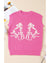 Bright Pink Western Horse Embroidered Round Neck Sweater Tee - L