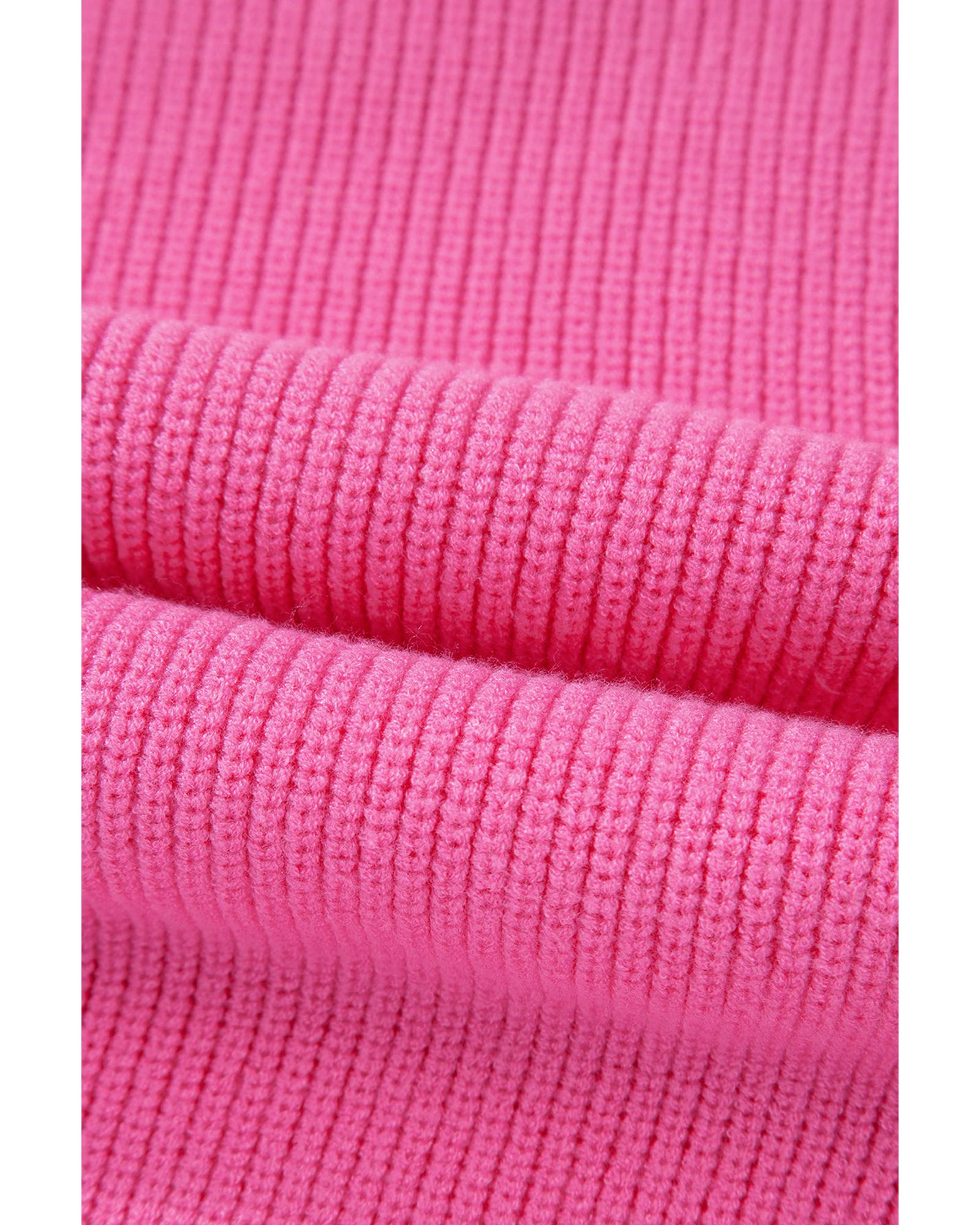 Bright Pink Western Horse Embroidered Round Neck Sweater Tee - L