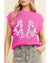 Bright Pink Western Horse Embroidered Round Neck Sweater Tee - XL