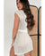 Beige Open Knit Drawstring Waist Beach Dress - M