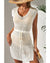 Beige Open Knit Drawstring Waist Beach Dress - XL
