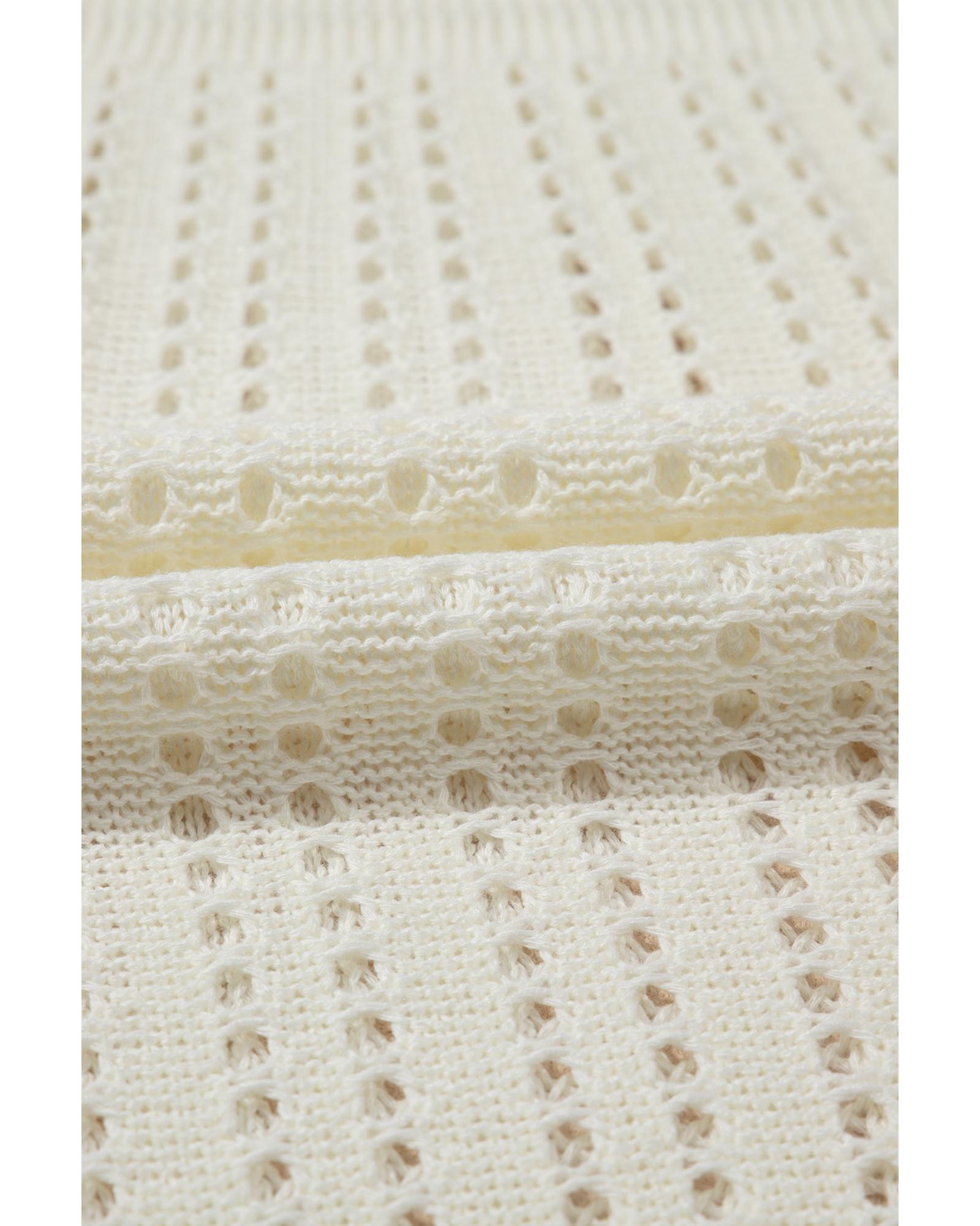 White Eyelet Crochet Sleeveless V Neck Beach Dress - M