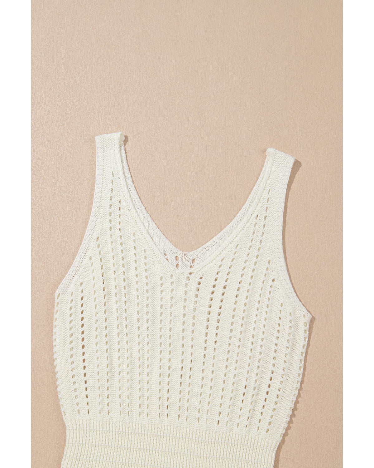 White Eyelet Crochet Sleeveless V Neck Beach Dress - M